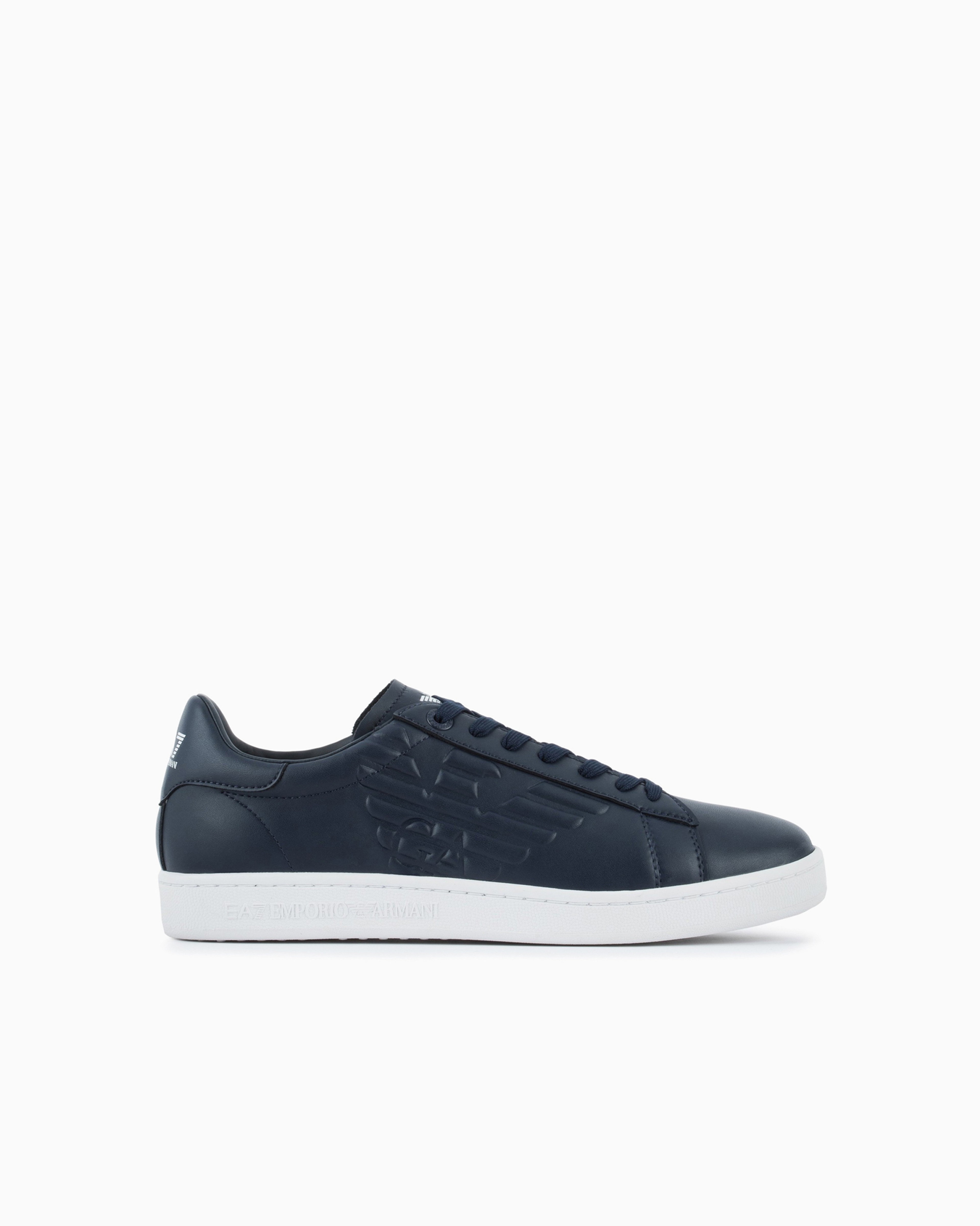 Emporio Armani Classic Cc Sneakers With Embossed Logo In Navy Blue