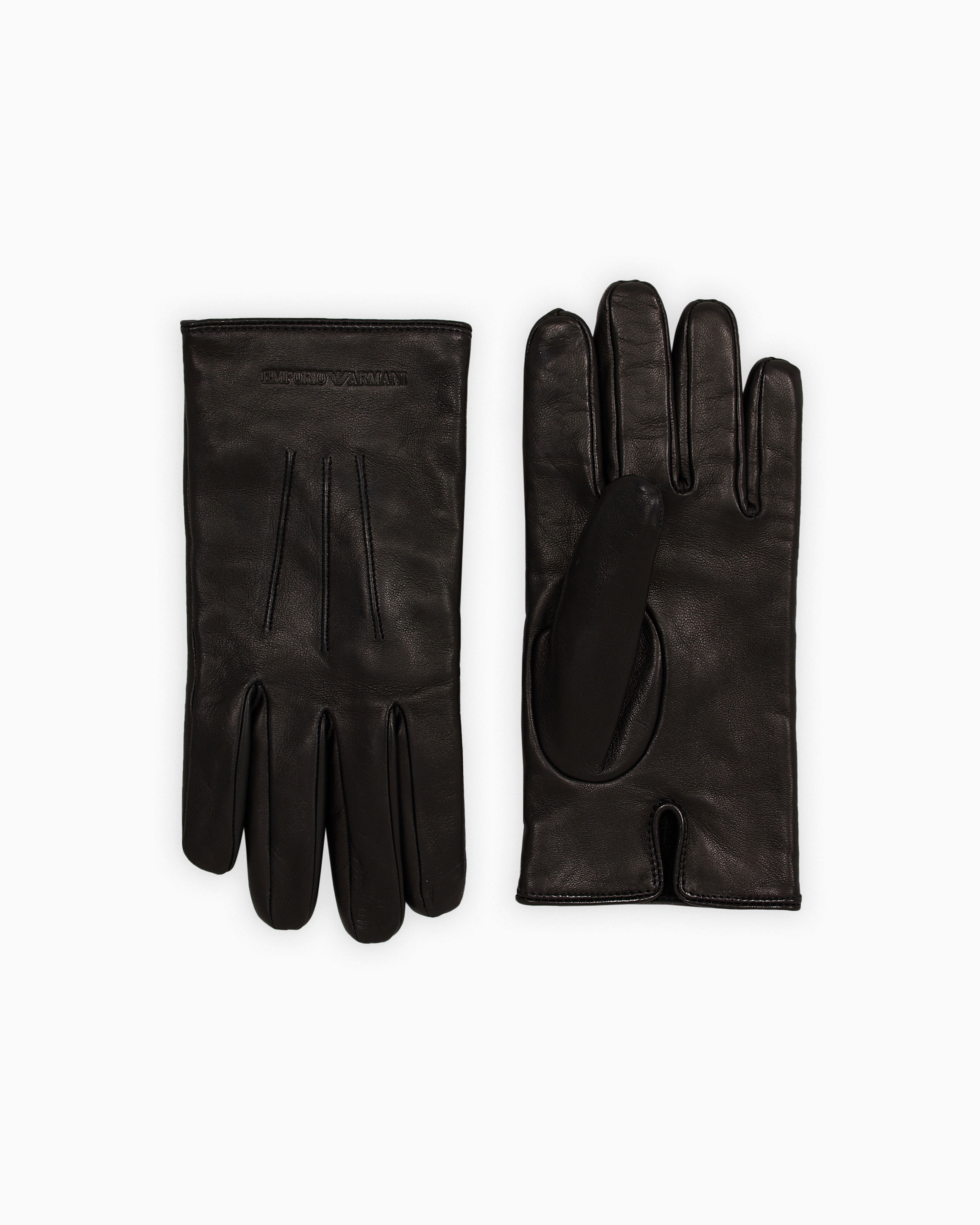 Emporio Armani Lambskin Nappa Leather Gloves With Baguette Detail In Black