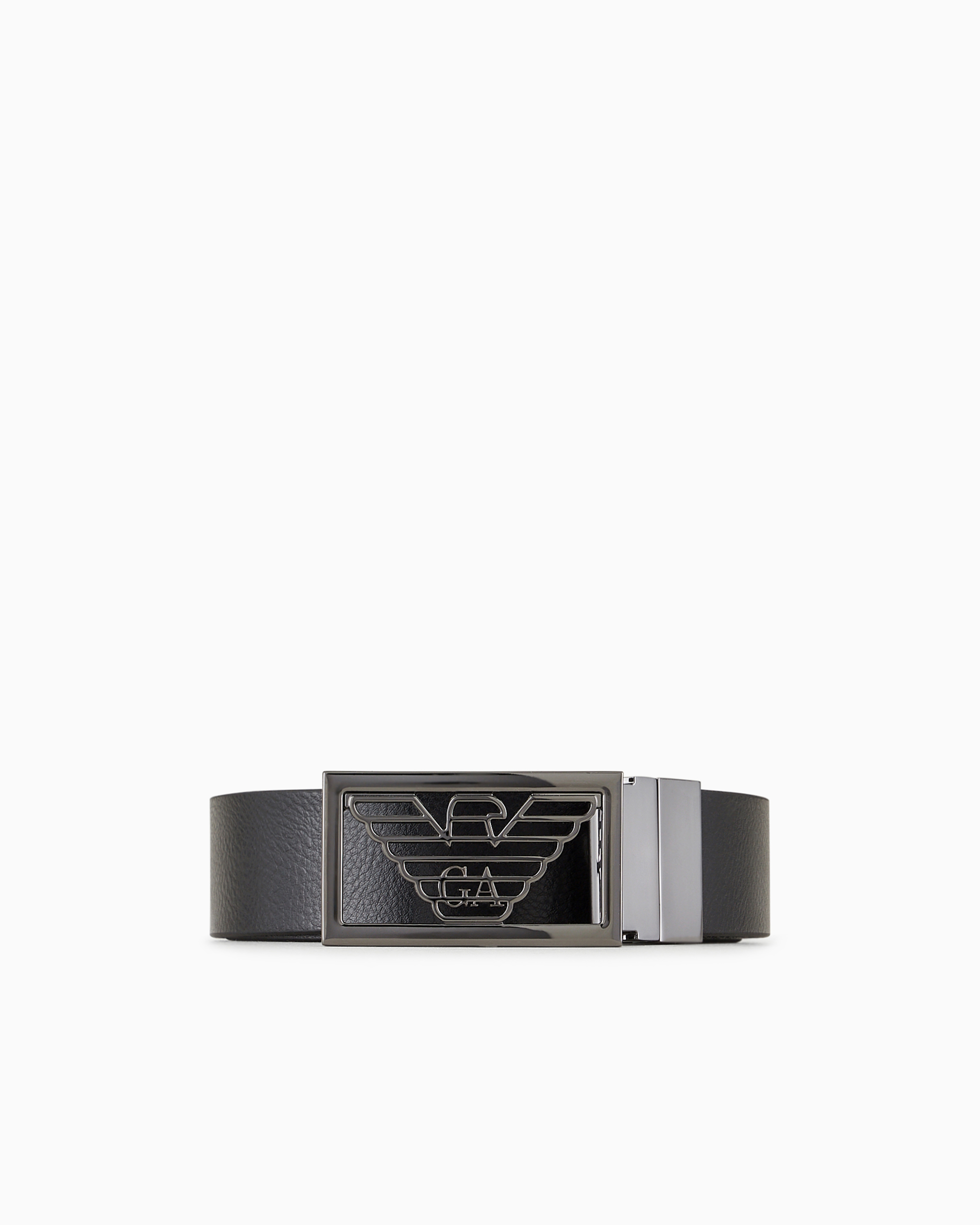 Emporio Armani Reversible Leather Belt With One Side In Palmellato Leather In Black