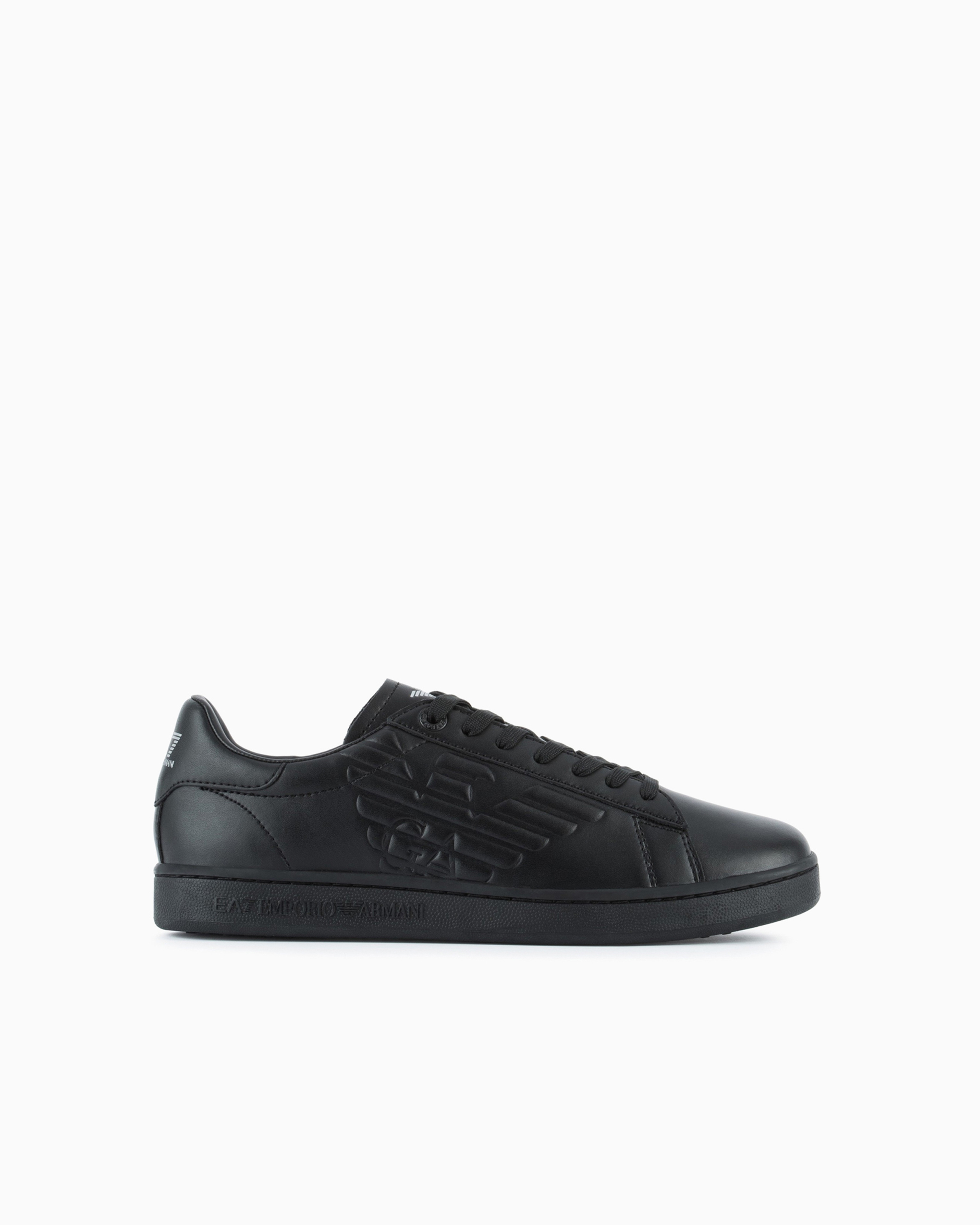 Emporio Armani Classic Cc Sneakers With Embossed Logo In Black