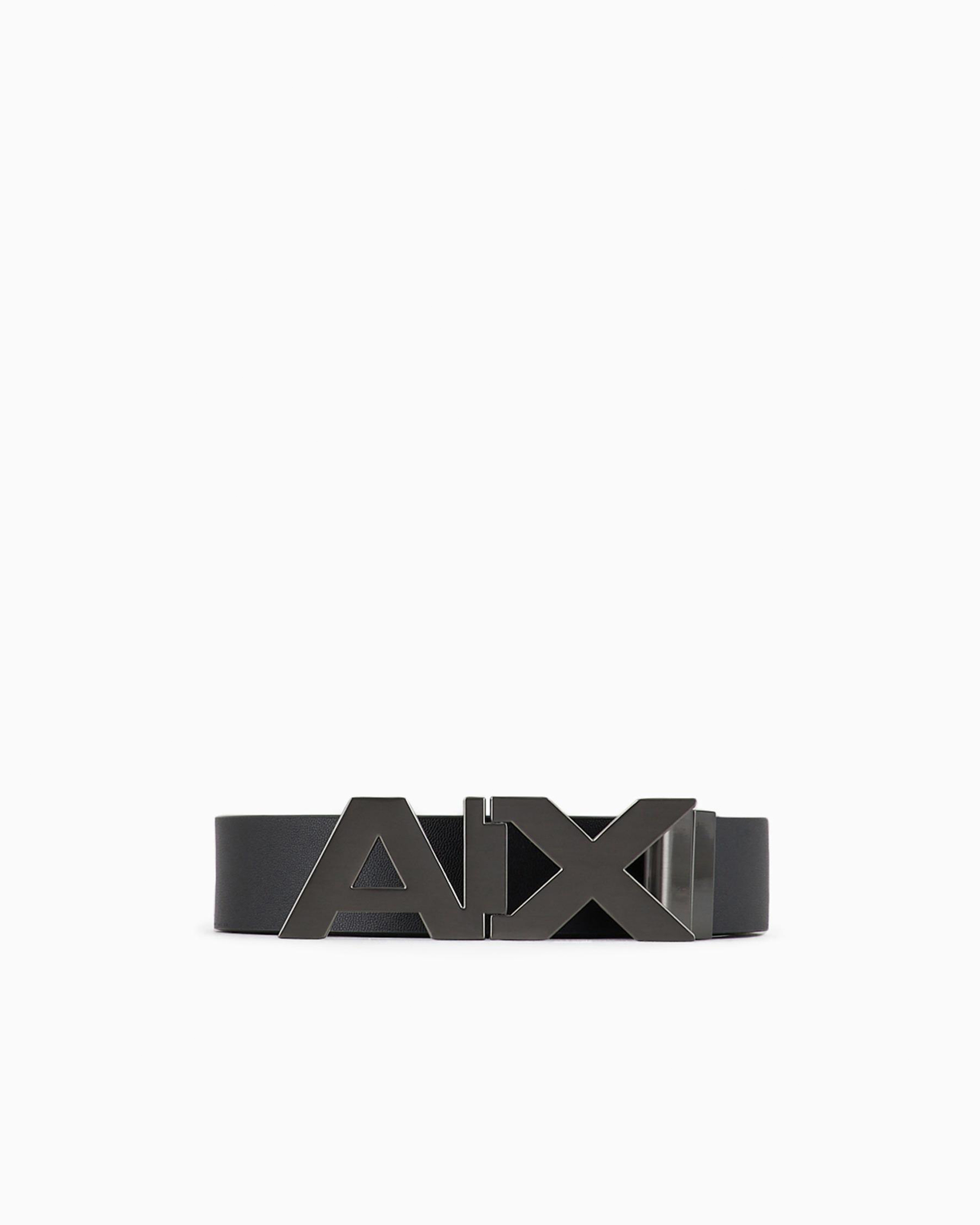 Shop Armani Exchange Reversible Leather Belt With Satin Metal Logo Buckle In Black