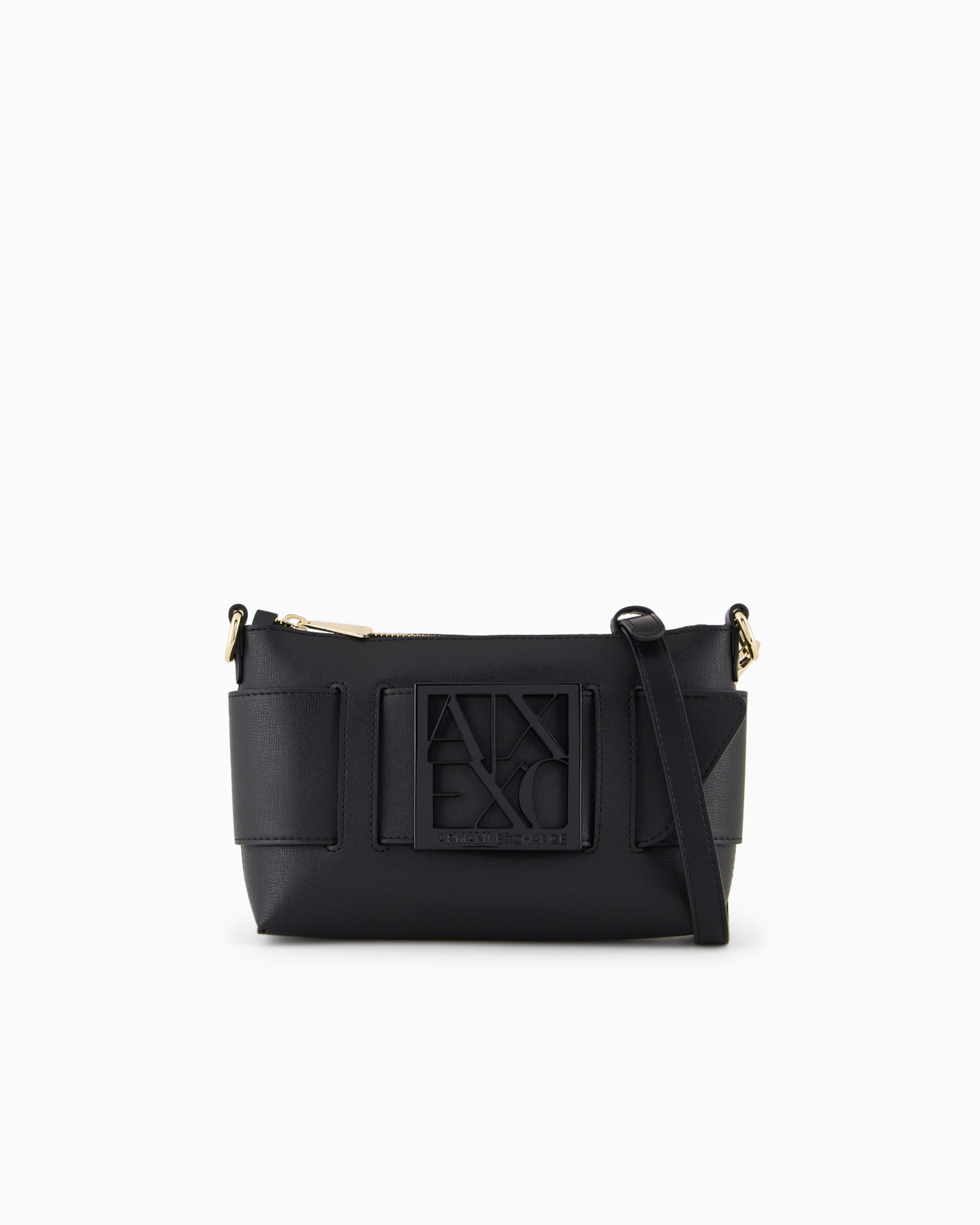 Armani Exchange Color Block Shoulder Bag With Maxi Logo In Black