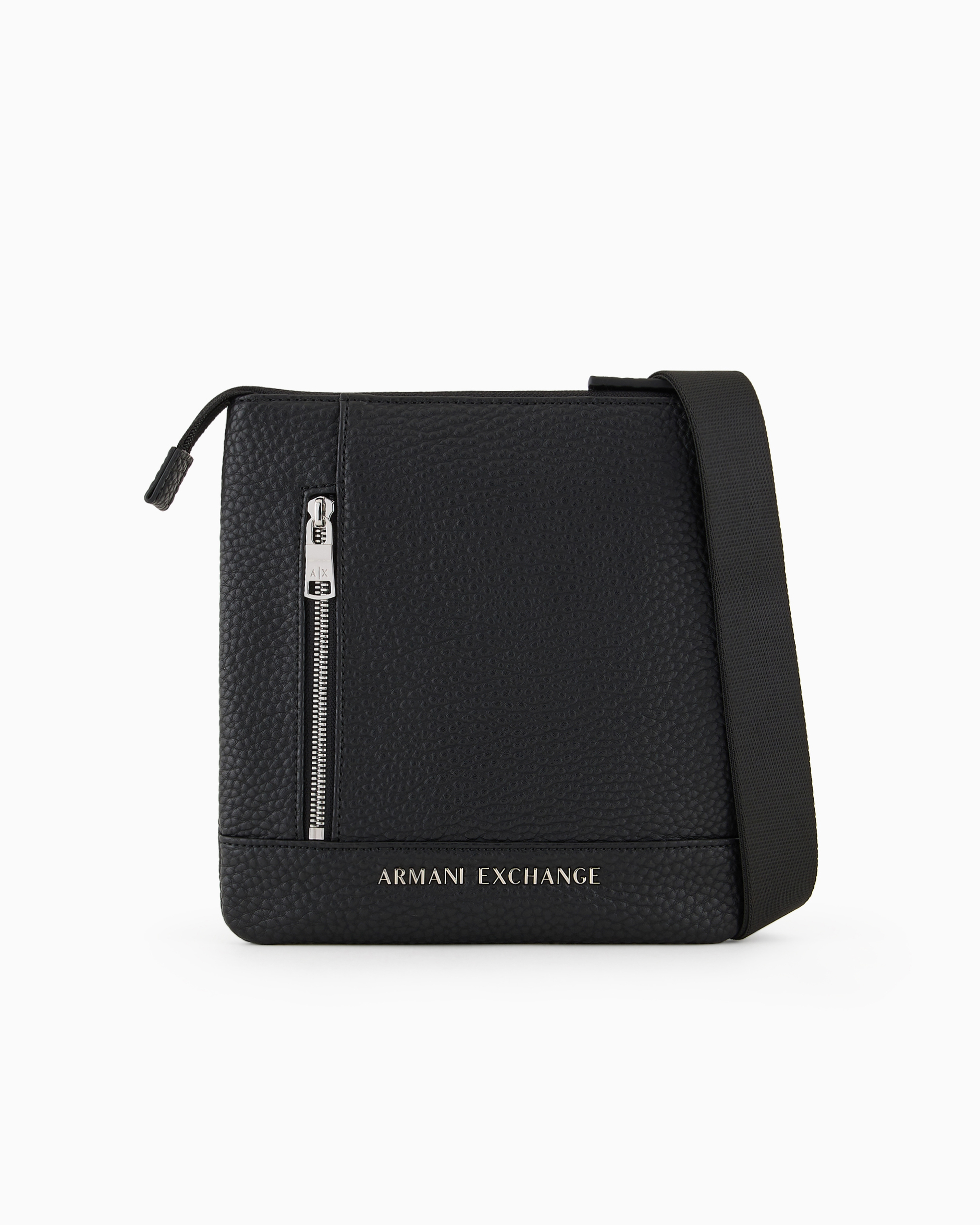 Armani Exchange Official Store Flat Crossbody Bag With External Pocket In Black