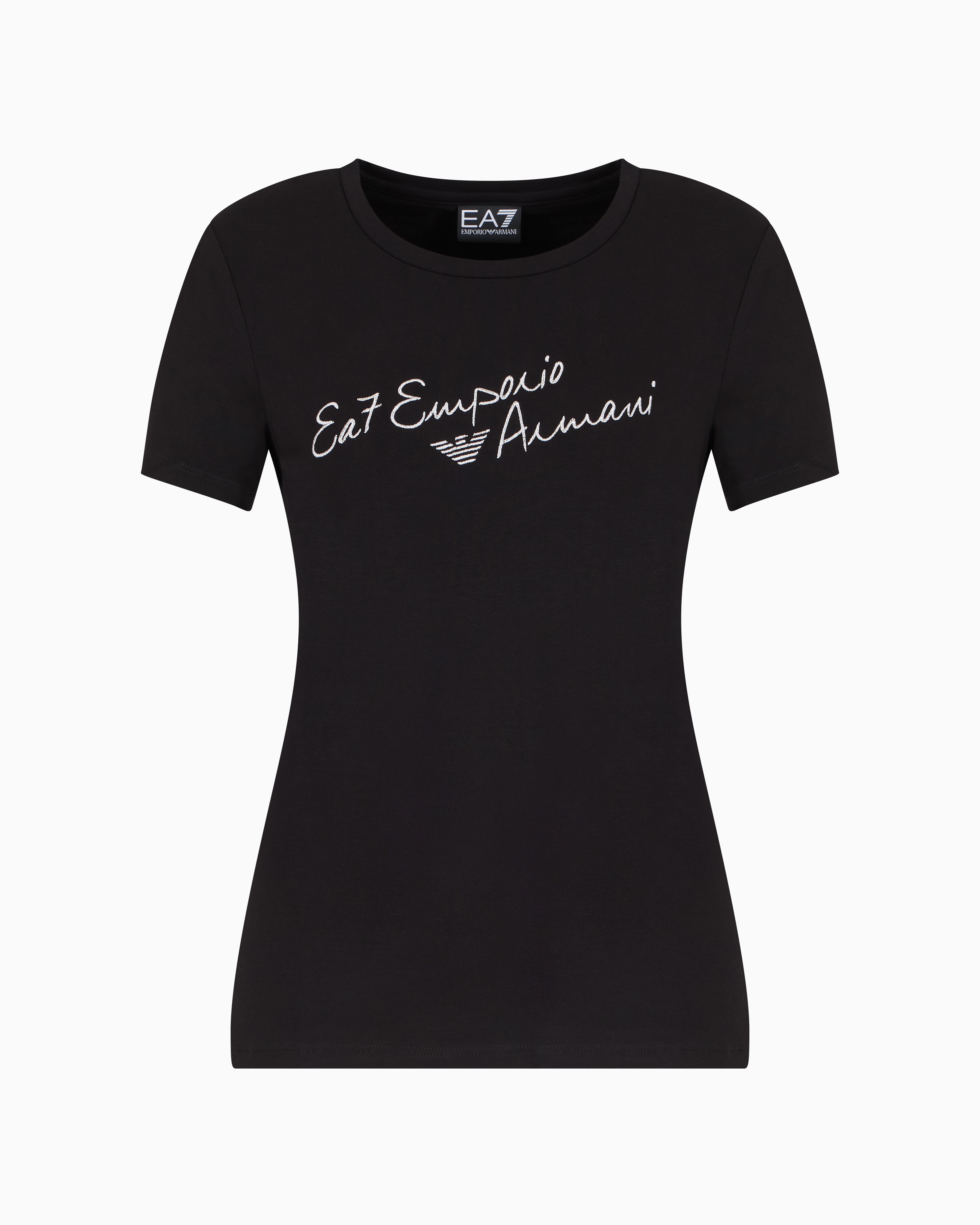 Shop Ea7 Athletic Velour Stretch Cotton, Crew-neck T-shirt In Black