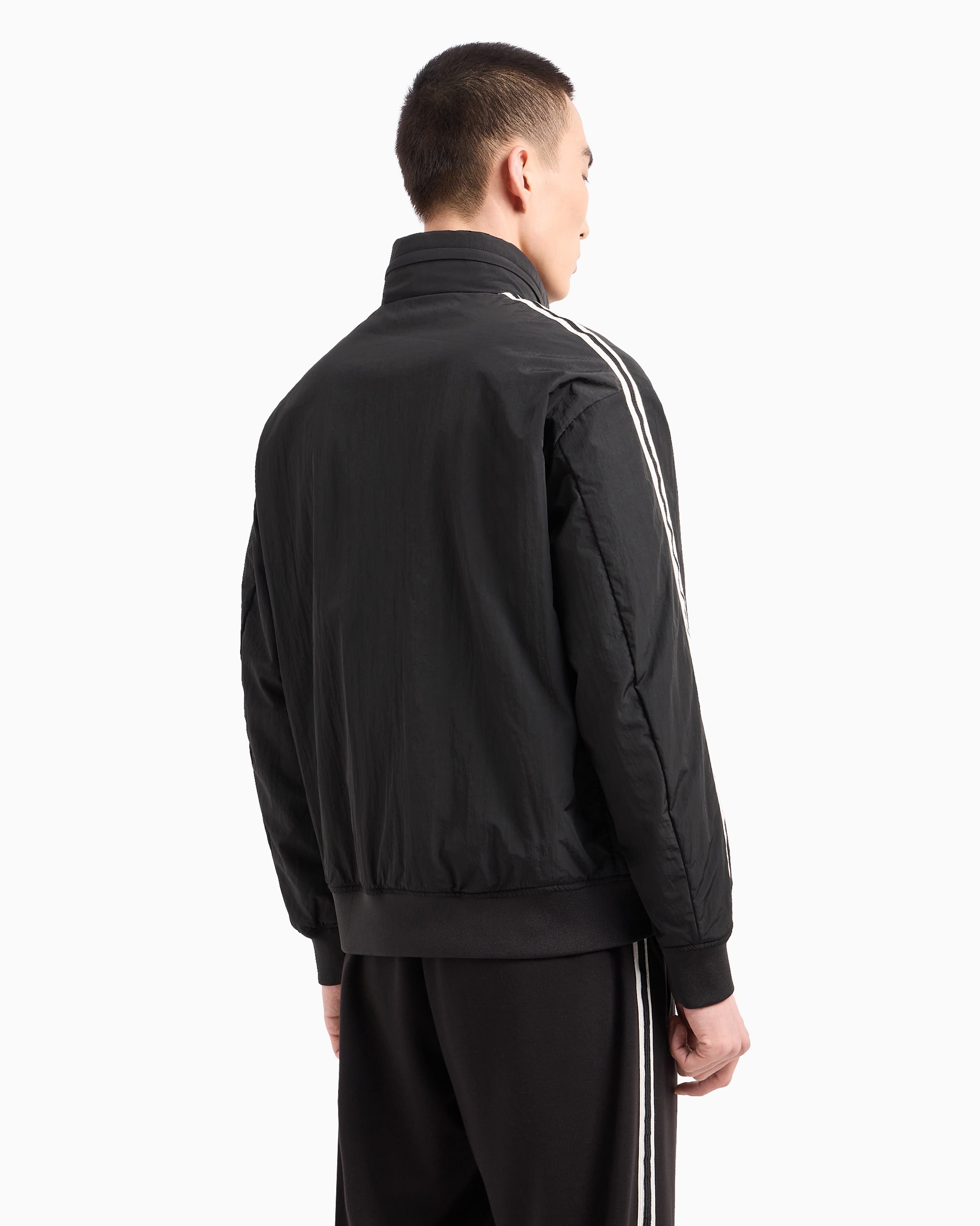 Armani Exchange Official Store Full Zip Blouson In Crinkle Fabric With Logo On The Chest In Black