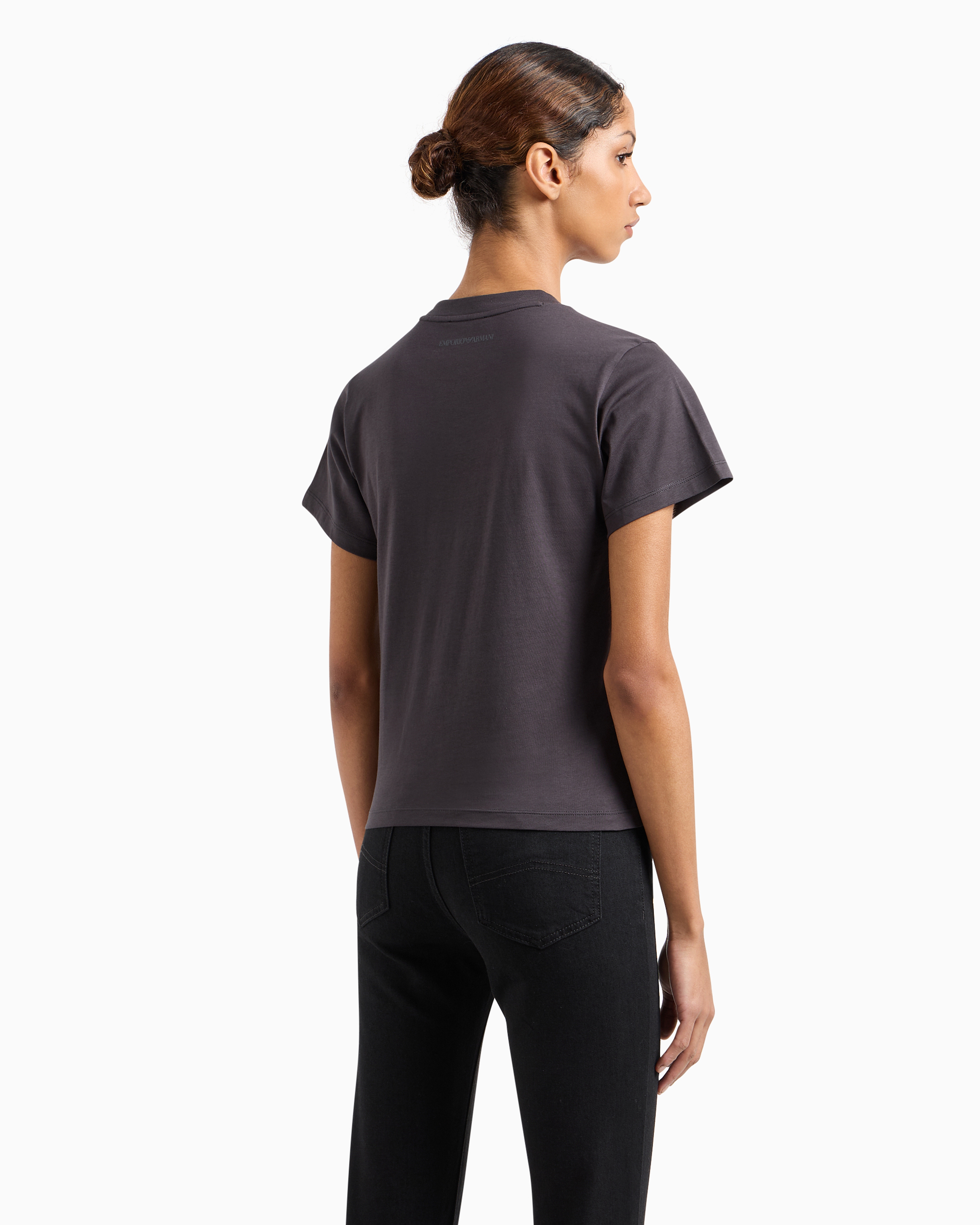 Emporio Armani Official Store Armani Sustainability Values Organic-jersey T-shirt With Logo Print In Navy Blue