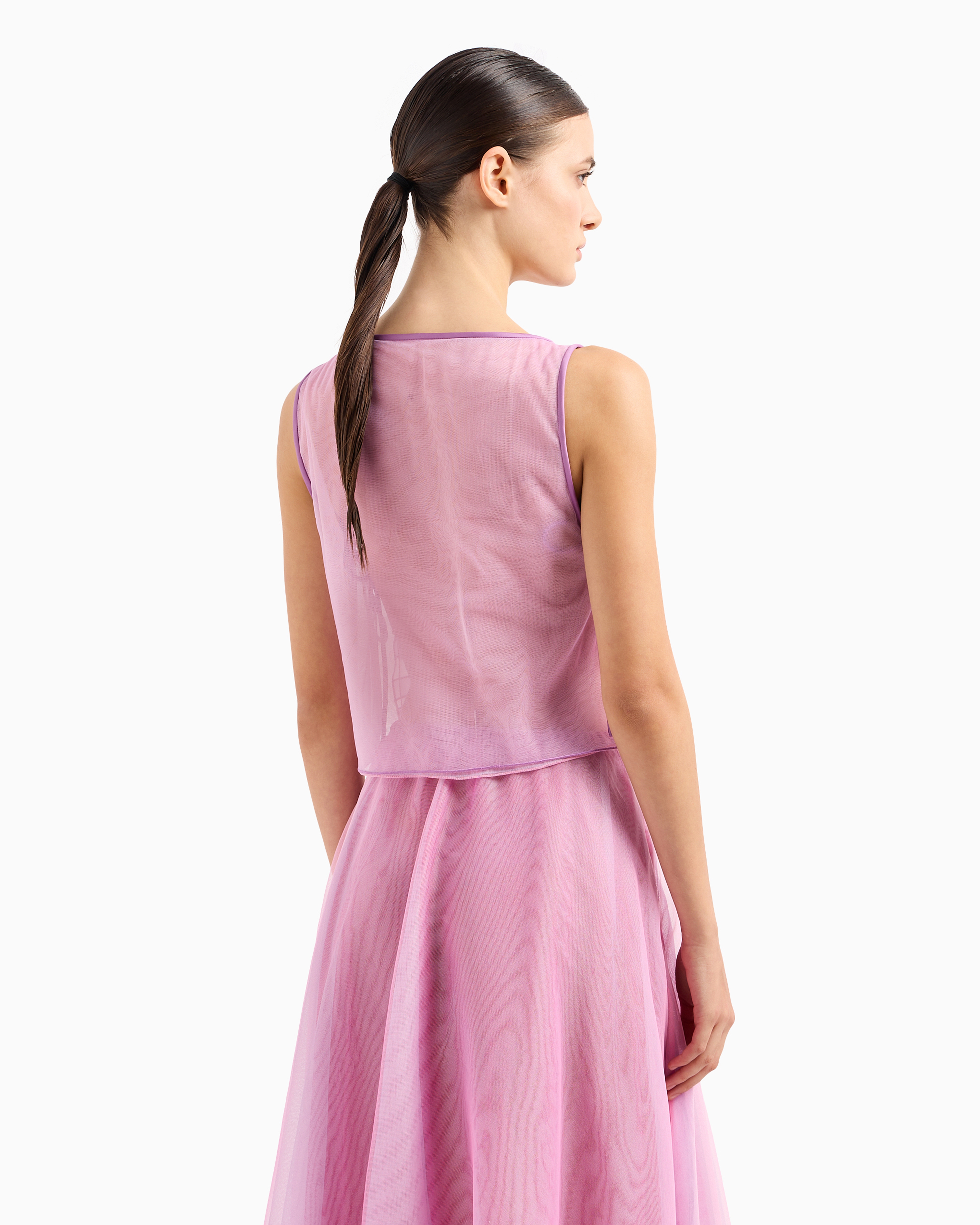 Emporio Armani Official Store Silk Organza Top With Embroidery And Sequins In A Sand Dune Motif In Lilla