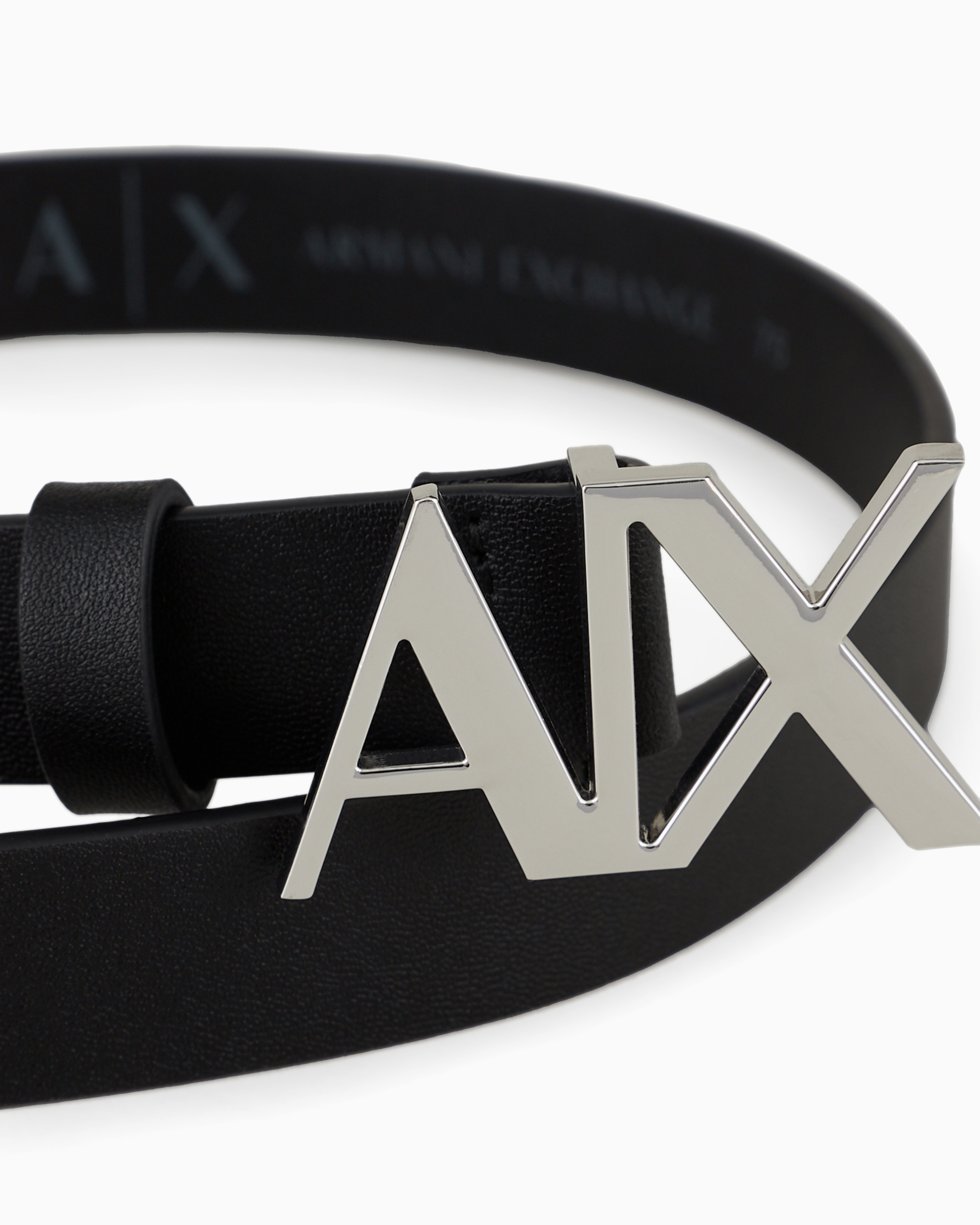 Armani Exchange Leather Belt With Logo In Black