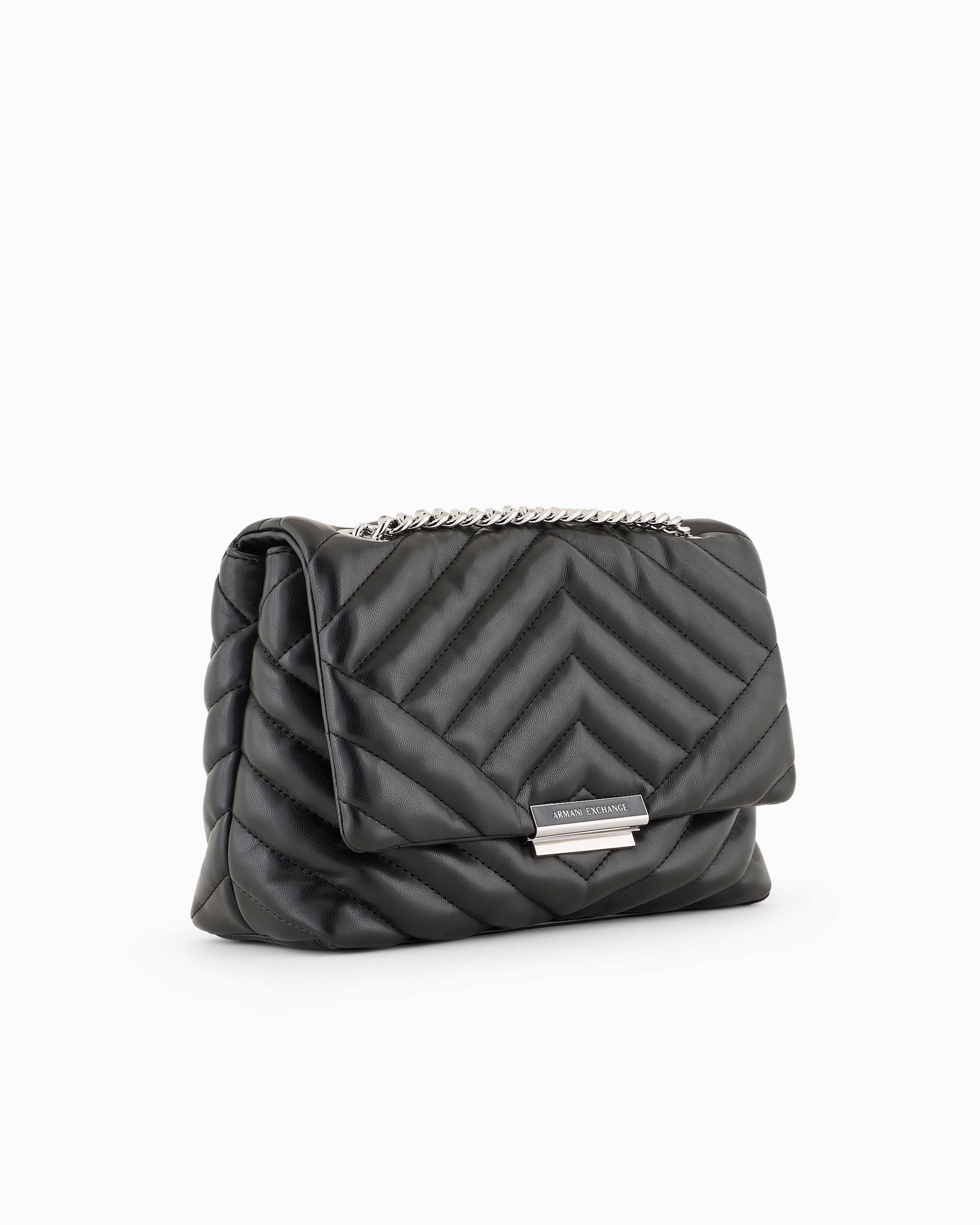 Armani Exchange Official Store Shoulder Bag In Quilted Material With Metal Details In Black