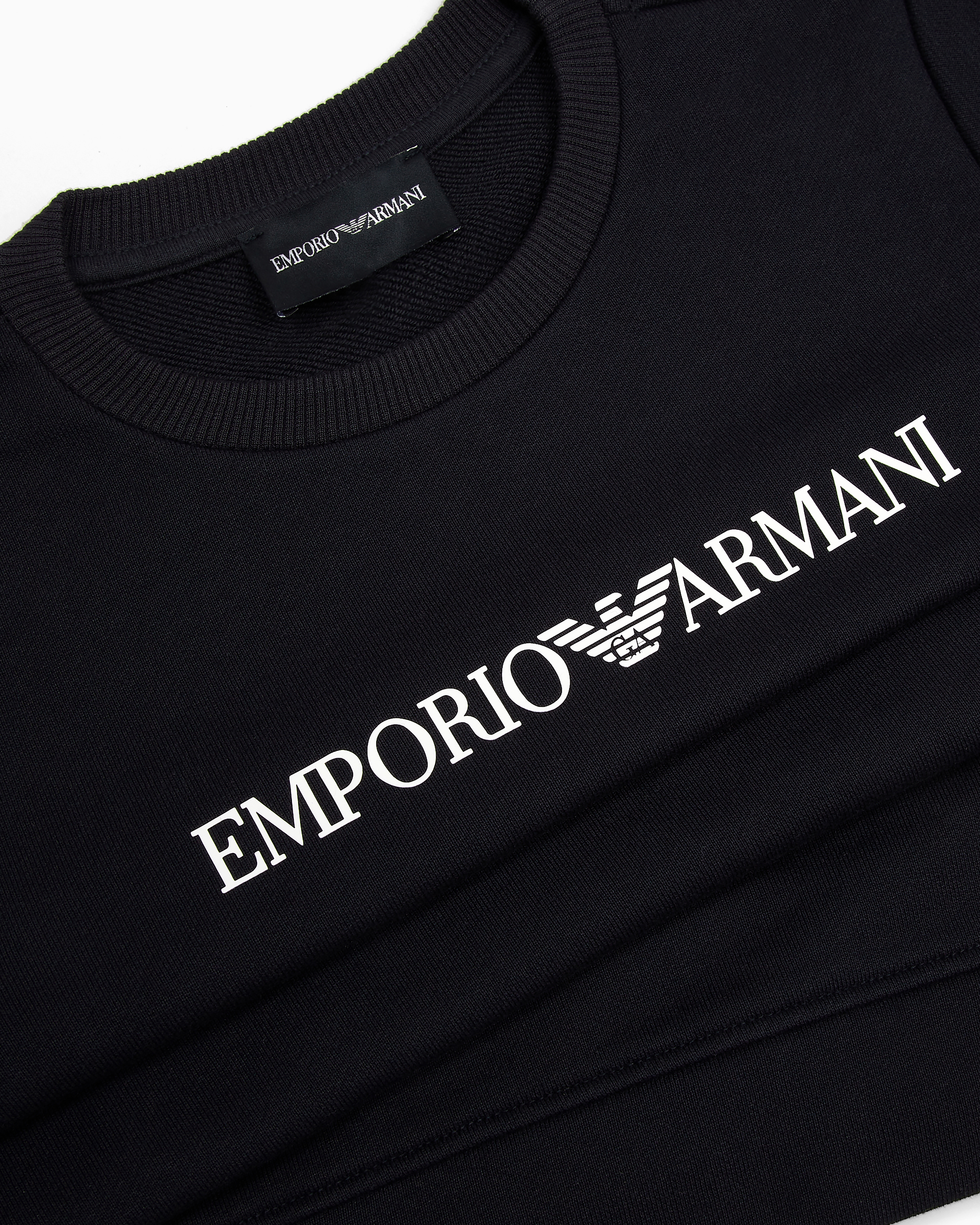 Emporio Armani Spellout Logo-print Modal And Cotton-blend Sweatshirt 4-16 Years In Blue Logo