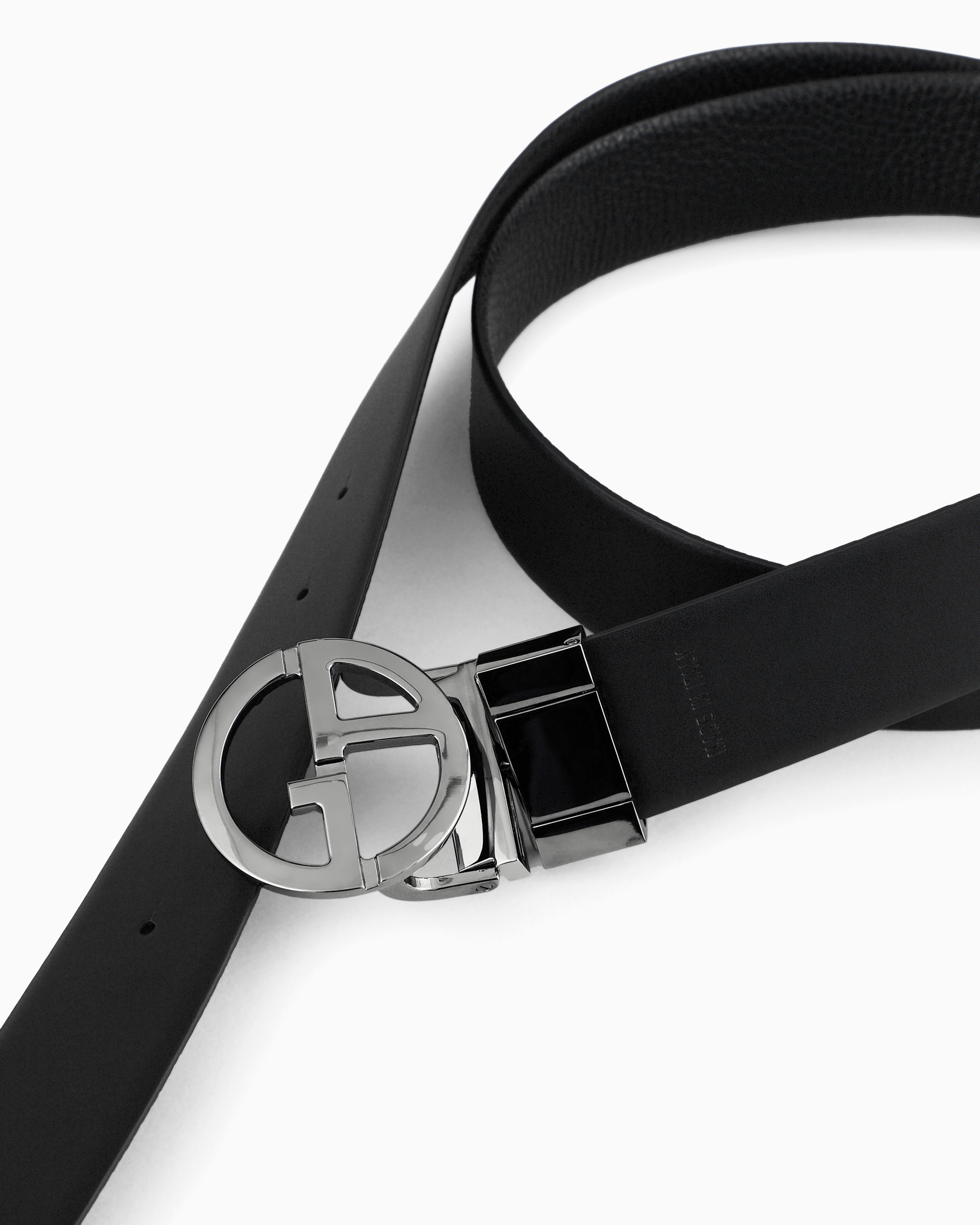 Giorgio Armani Two-toned, Reversible Leather Belt In Black