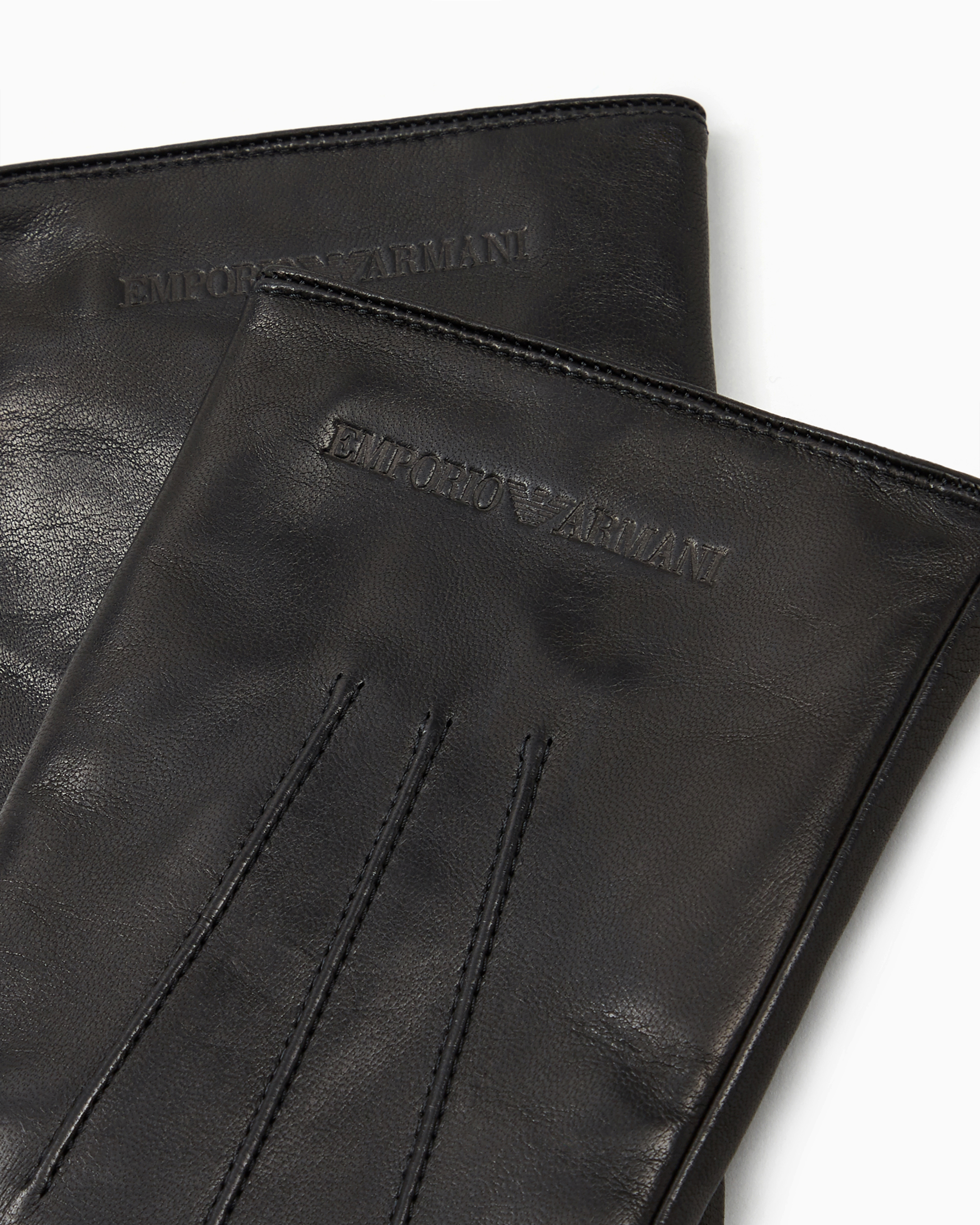 Emporio Armani Lambskin Nappa Leather Gloves With Baguette Detail In Black
