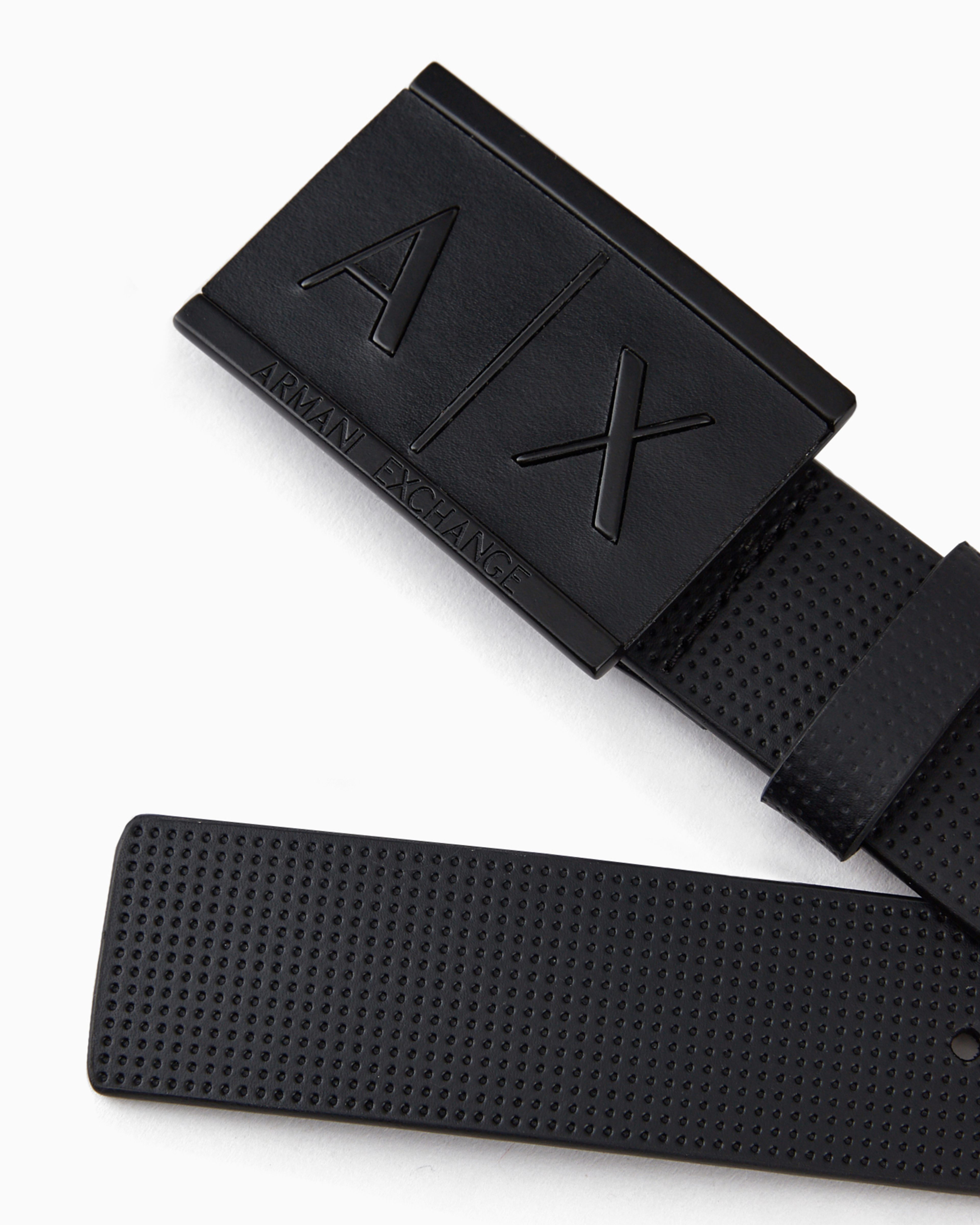 Shop Armani Exchange Leather Belt With Rectangular Buckle In Black