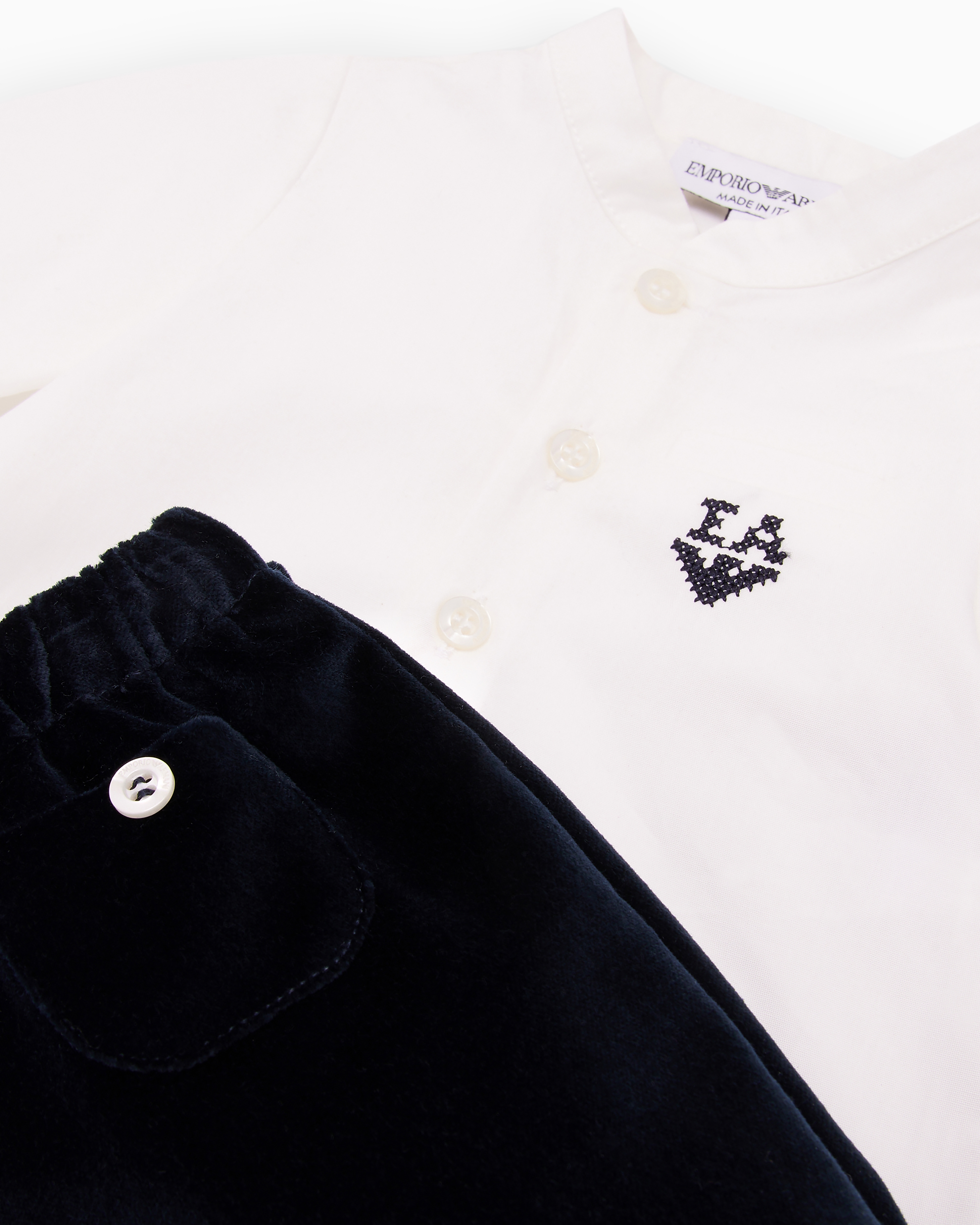 Emporio Armani Official Store Gift Set With Guru-collar Jumper And Velvet Trousers In Navy Blue