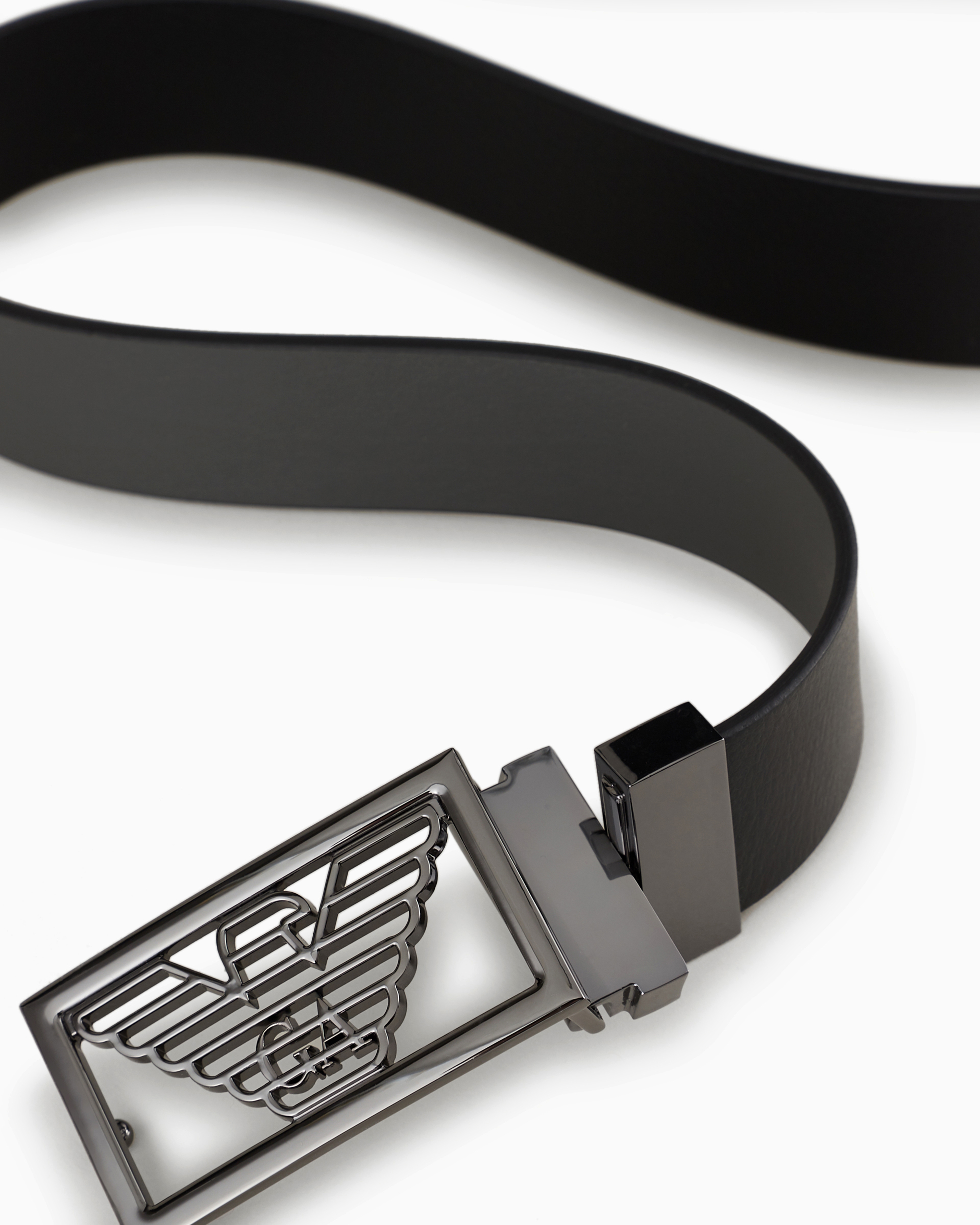 Emporio Armani Reversible Leather Belt With One Side In Palmellato Leather In Black