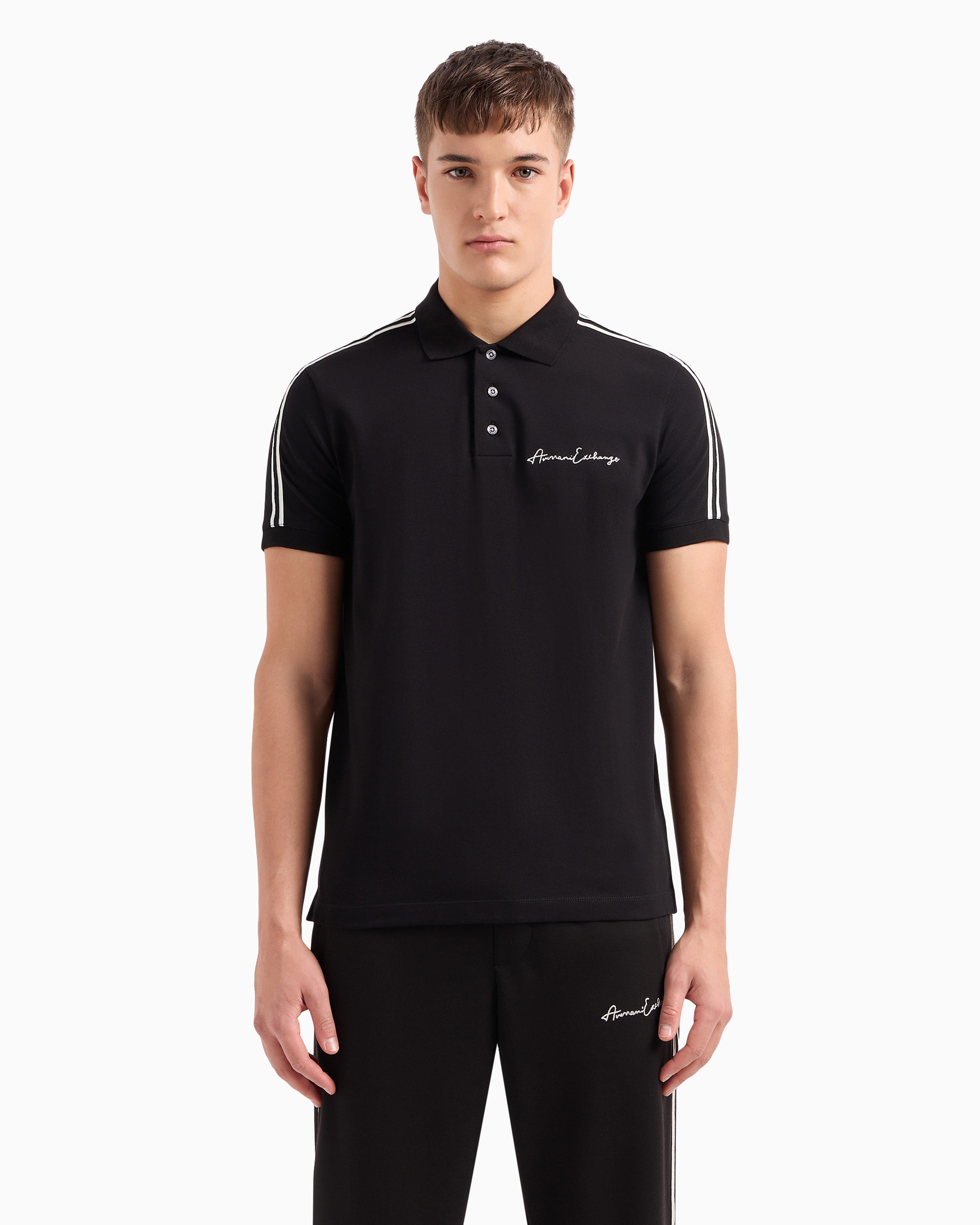 Armani Exchange Official Store Regular Fit Polo Shirt With Signature Logo In Black