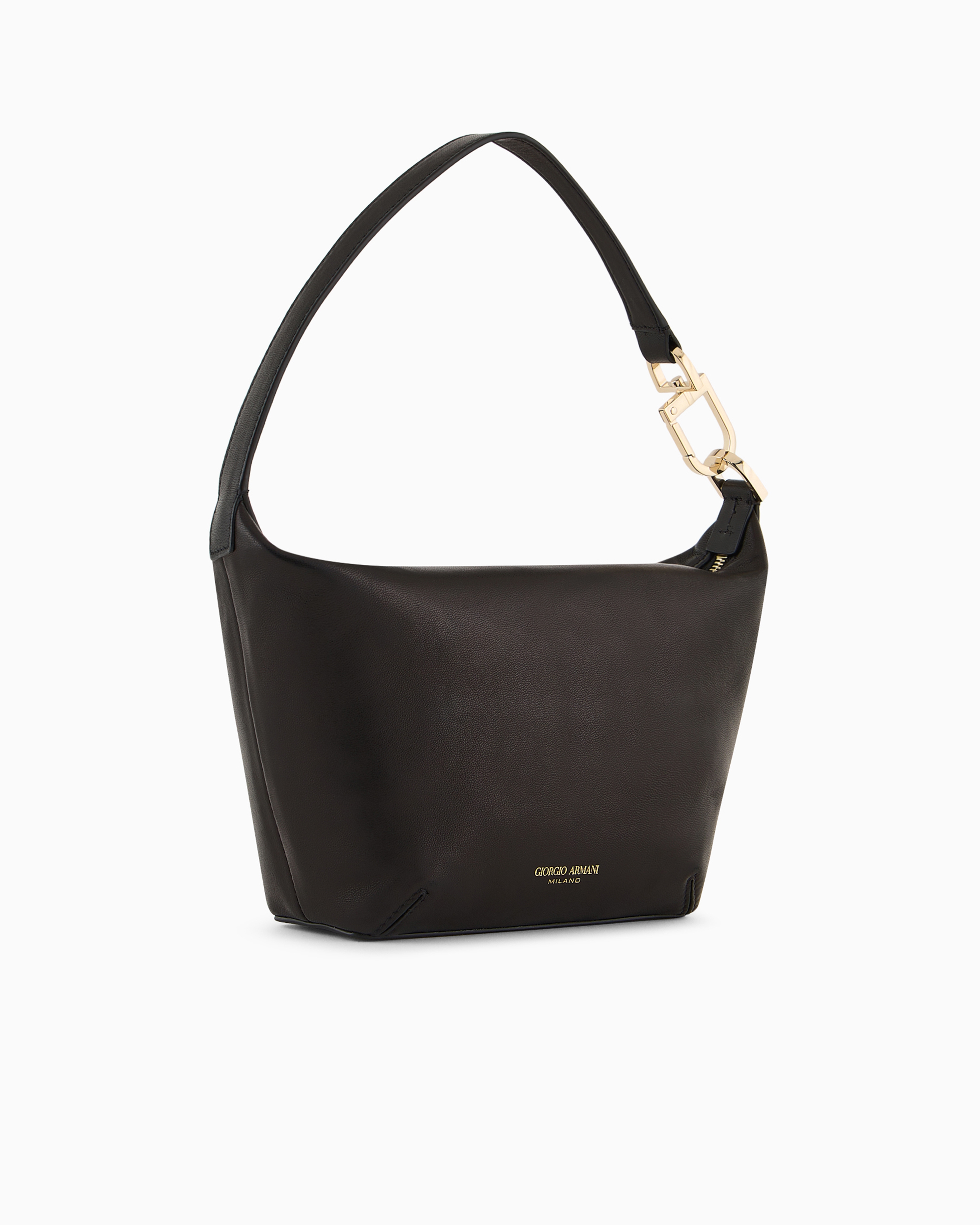 Giorgio Armani Official Store Small La Prima Soft Nappa Leather Handbag In Black