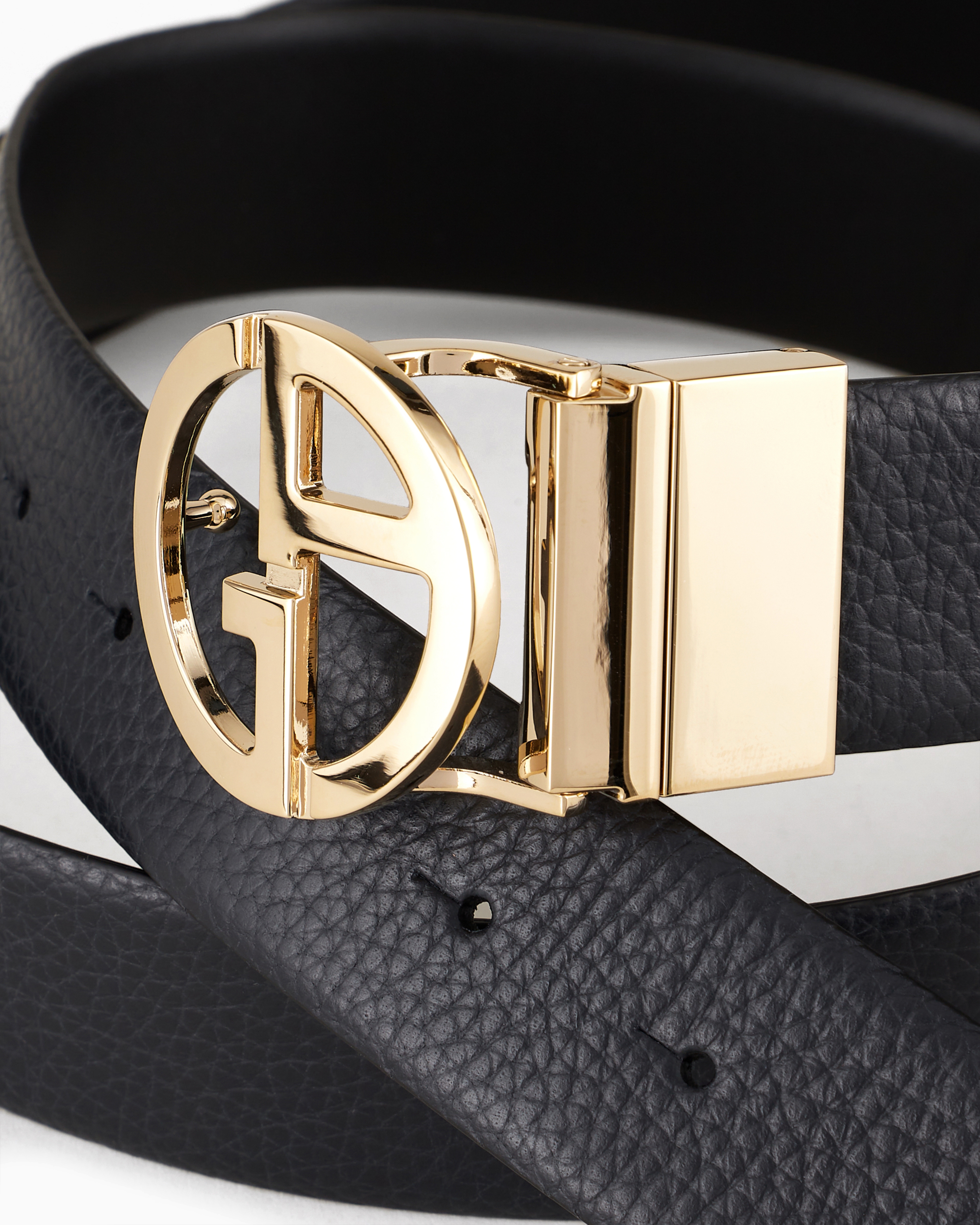 Giorgio Armani Two-toned, Reversible Leather Belt In Navy_blue