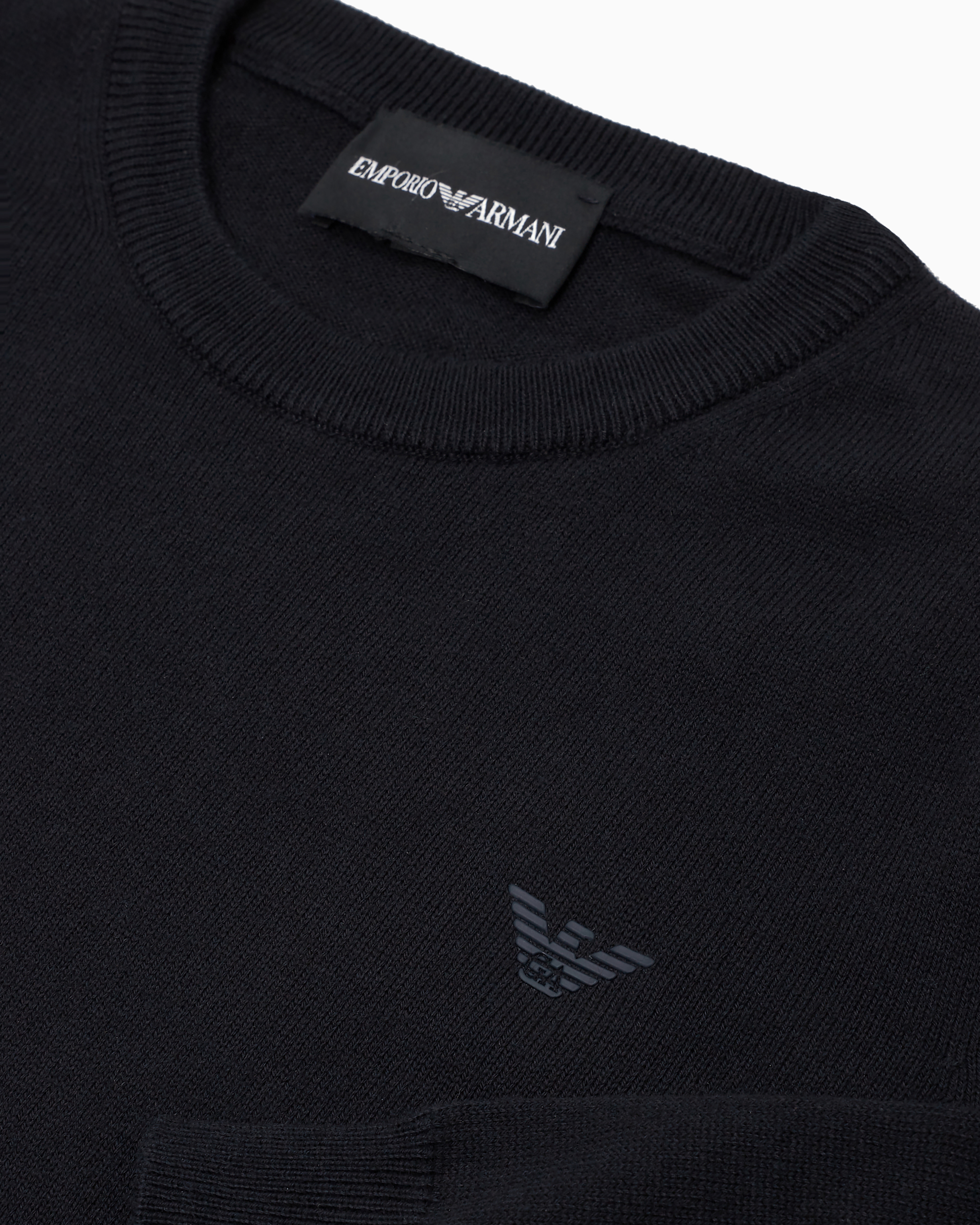Emporio Armani Wool-blend Jumper With Micro-eagle Embroidery In Navy Blue