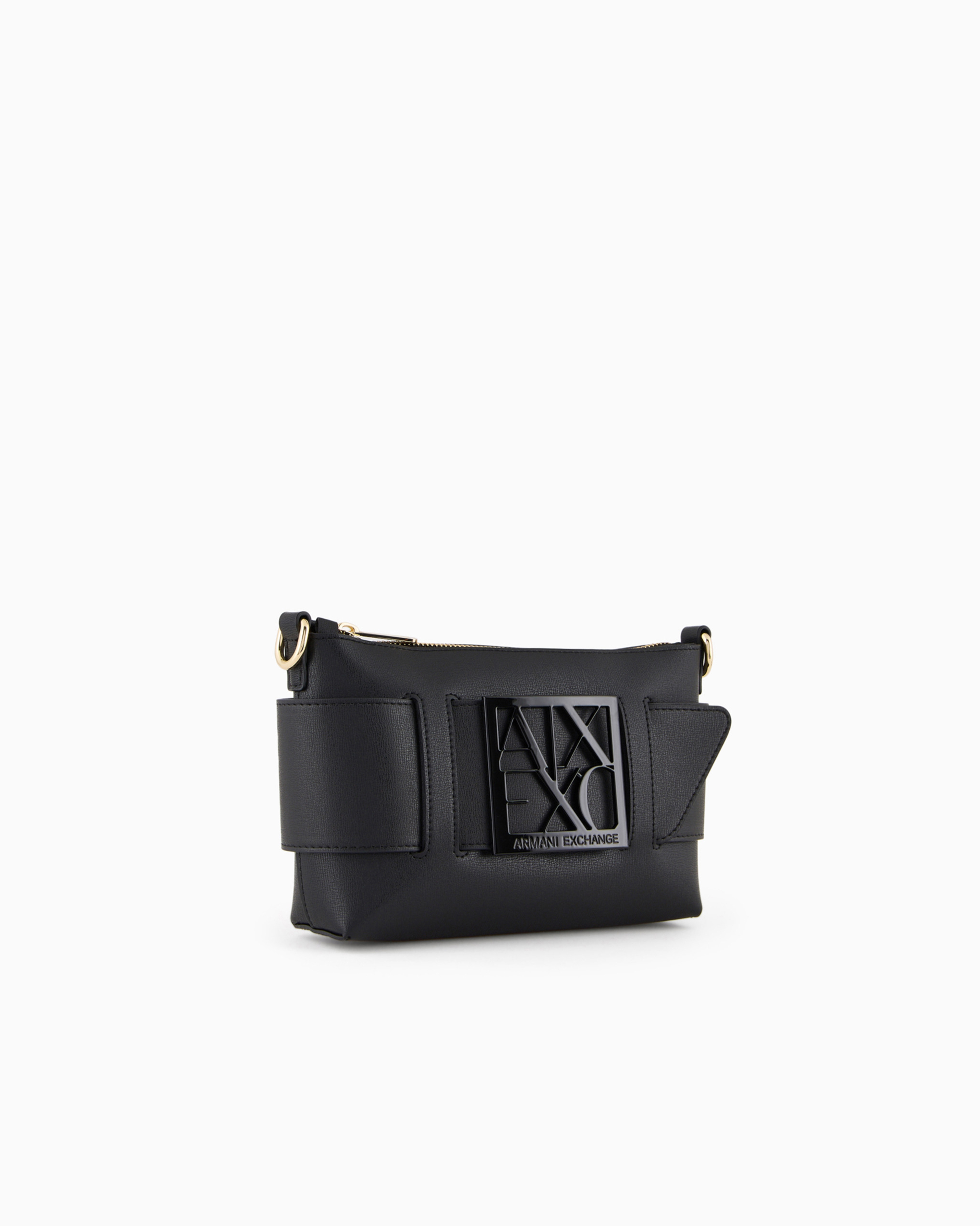 Armani Exchange Color Block Shoulder Bag With Maxi Logo In Black