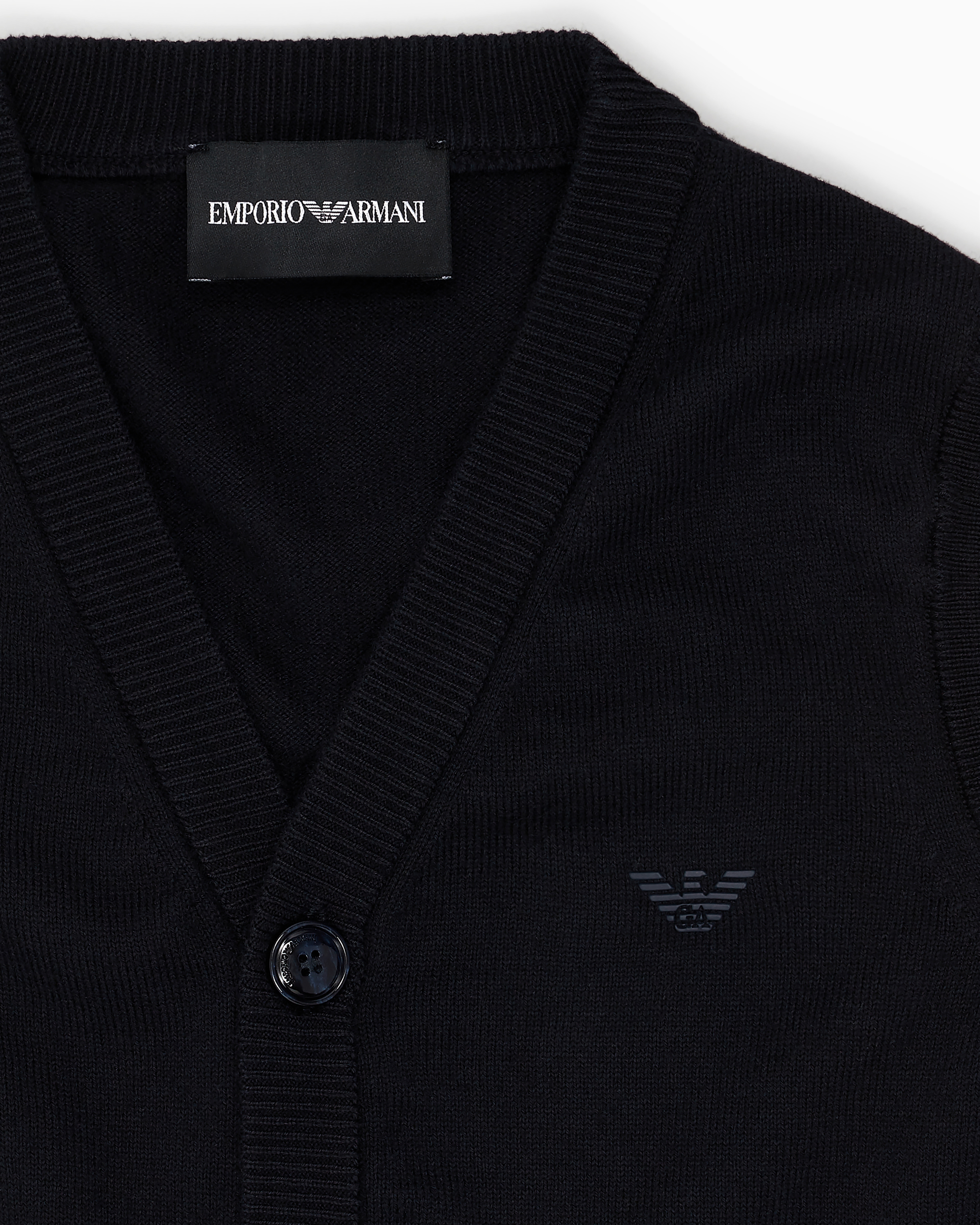 Emporio Armani Buttoned, Knit V-neck Gilet In Navy Blue