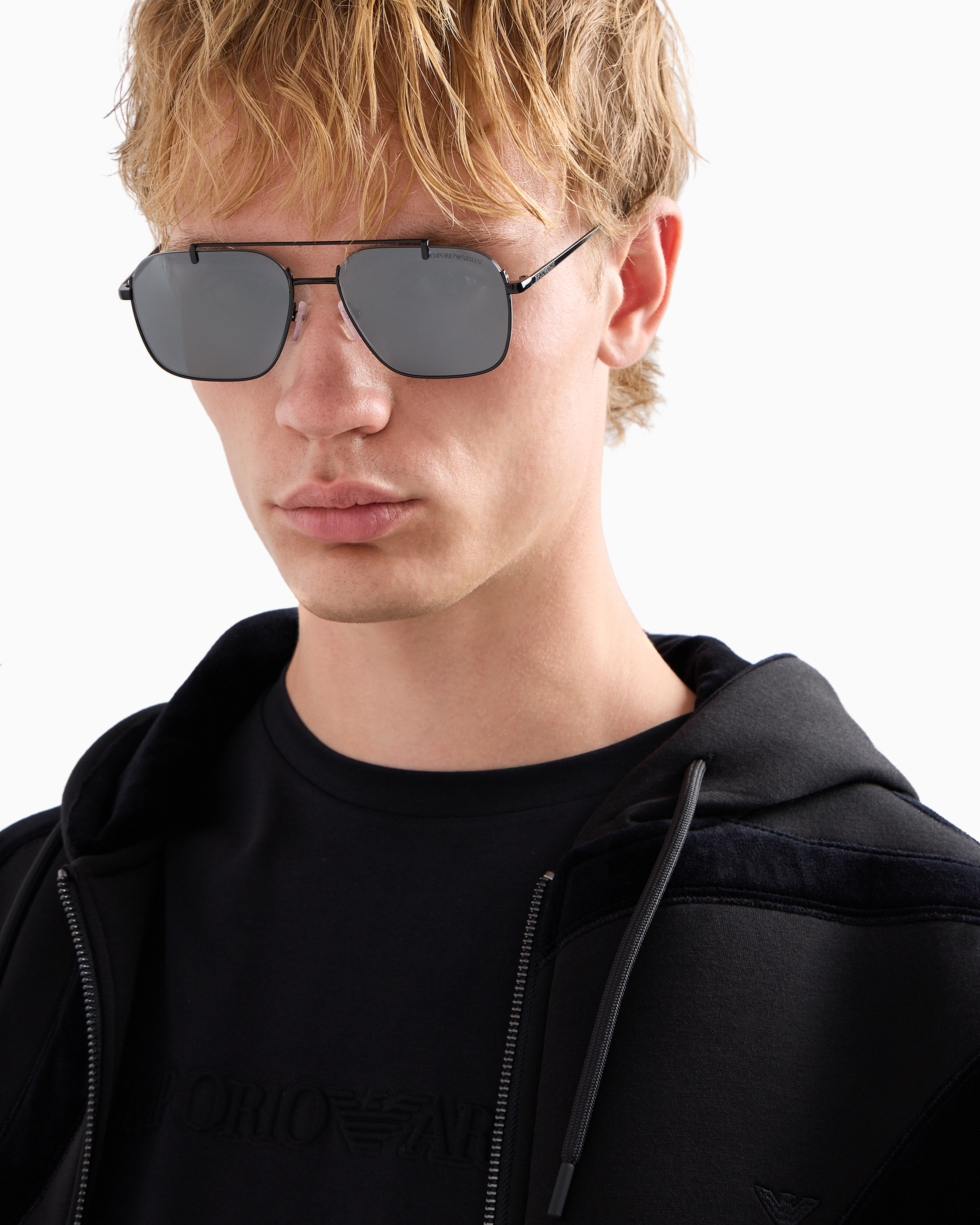 Emporio Armani Shiny Black Metal Sunglasses