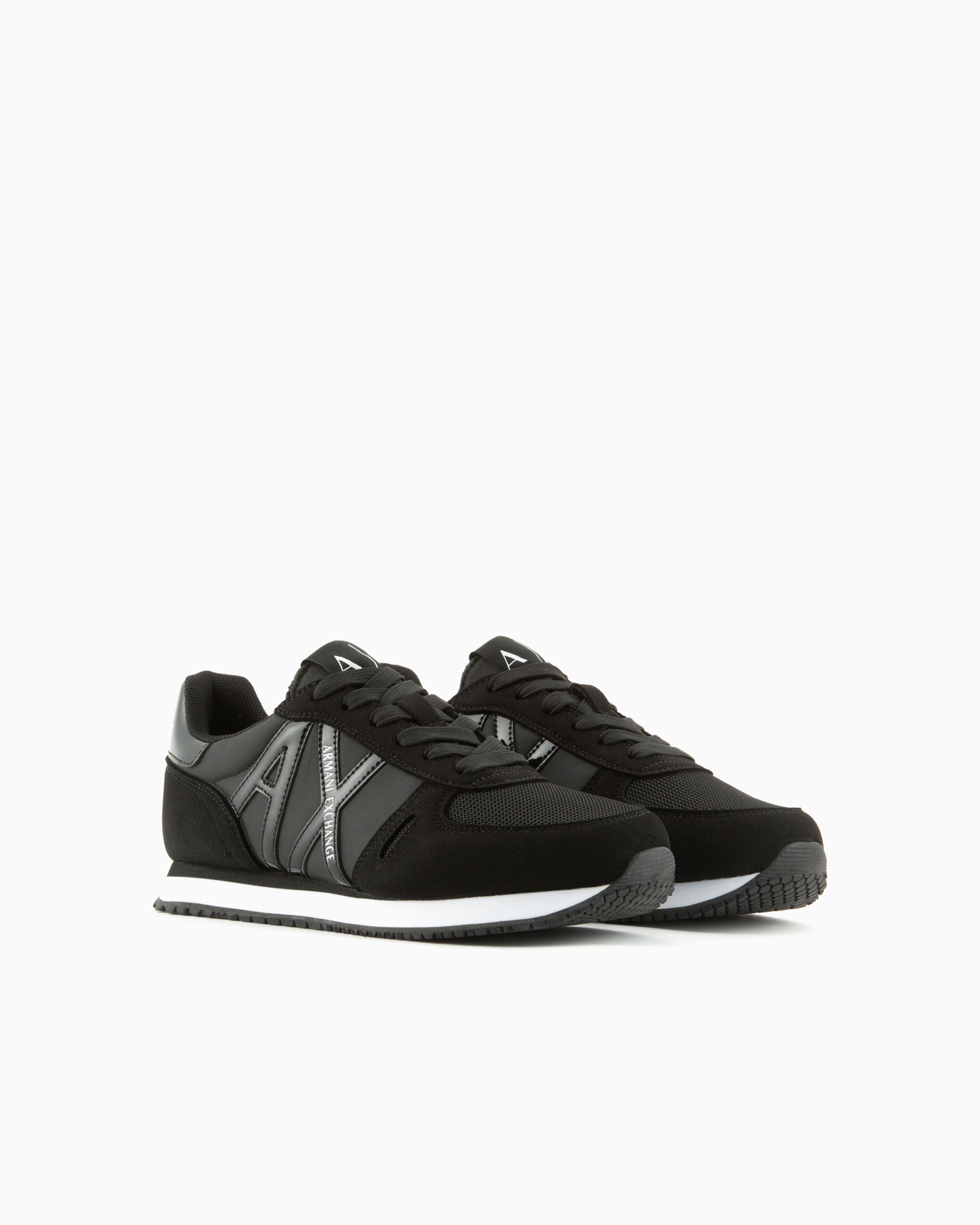 Shop Armani Exchange Microfiber Sneakers With Logo In Black