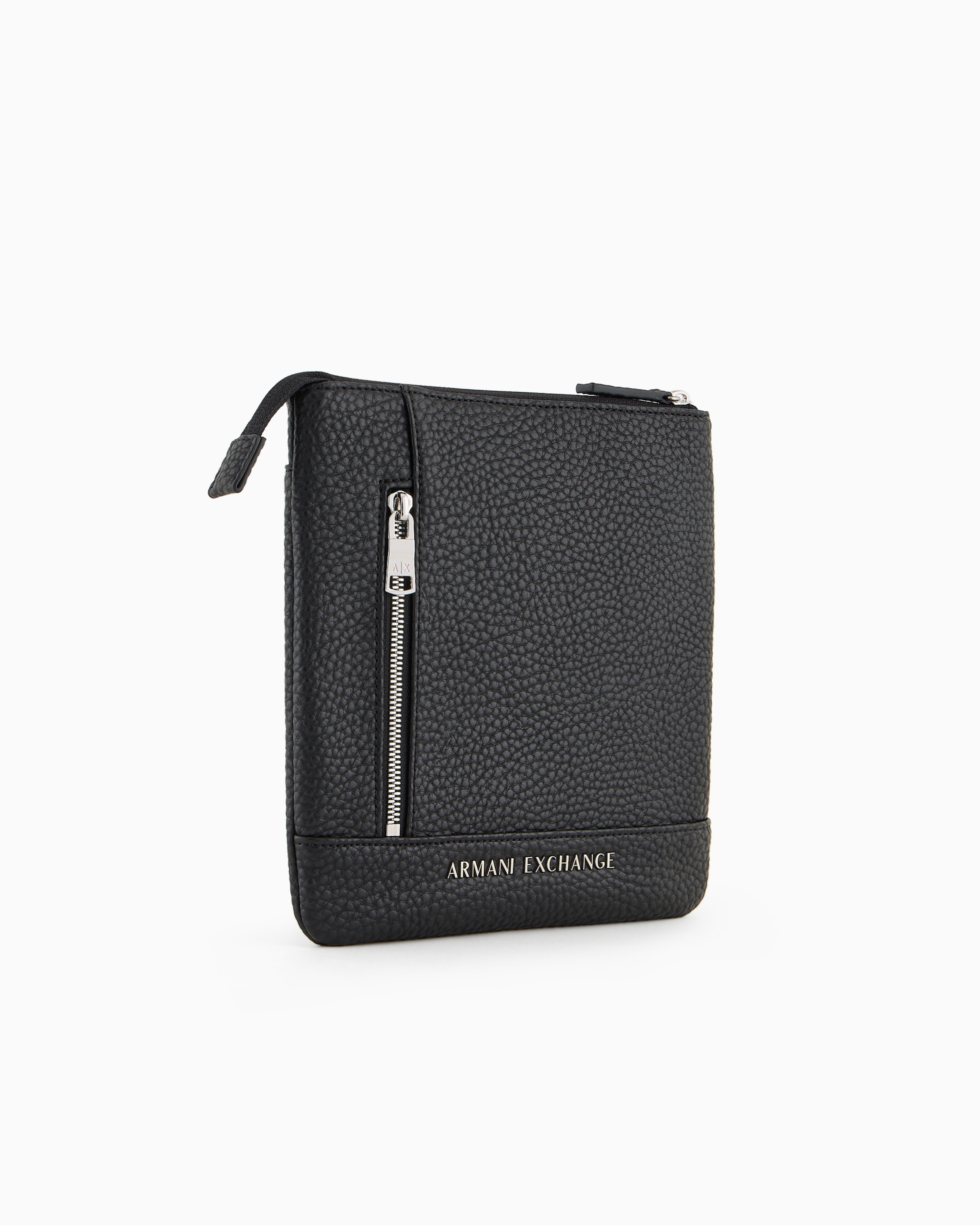 Armani Exchange Official Store Flat Crossbody Bag With External Pocket In Black