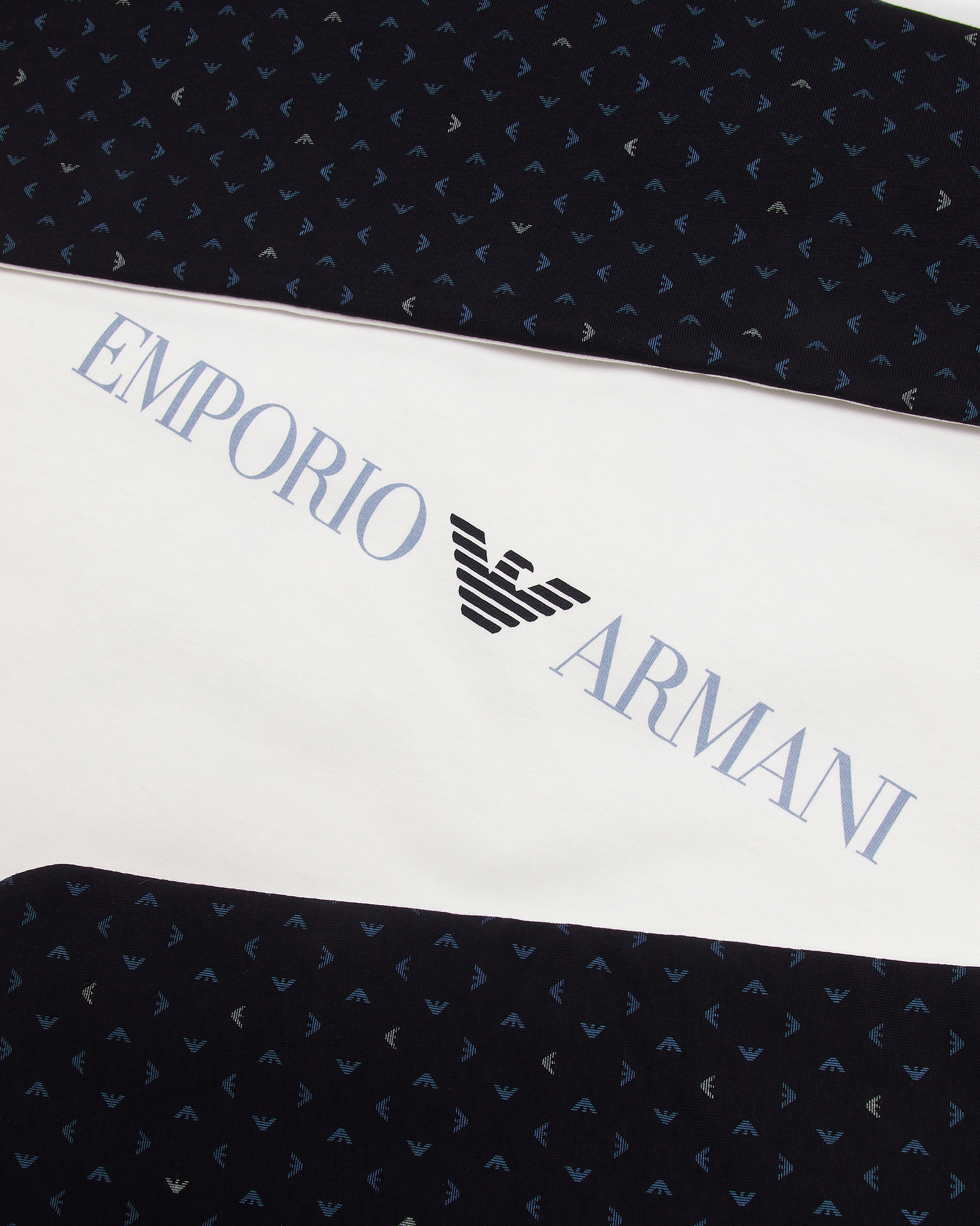 Emporio Armani Double-faced Blanket With Op-art Logo And Eagles In Blue