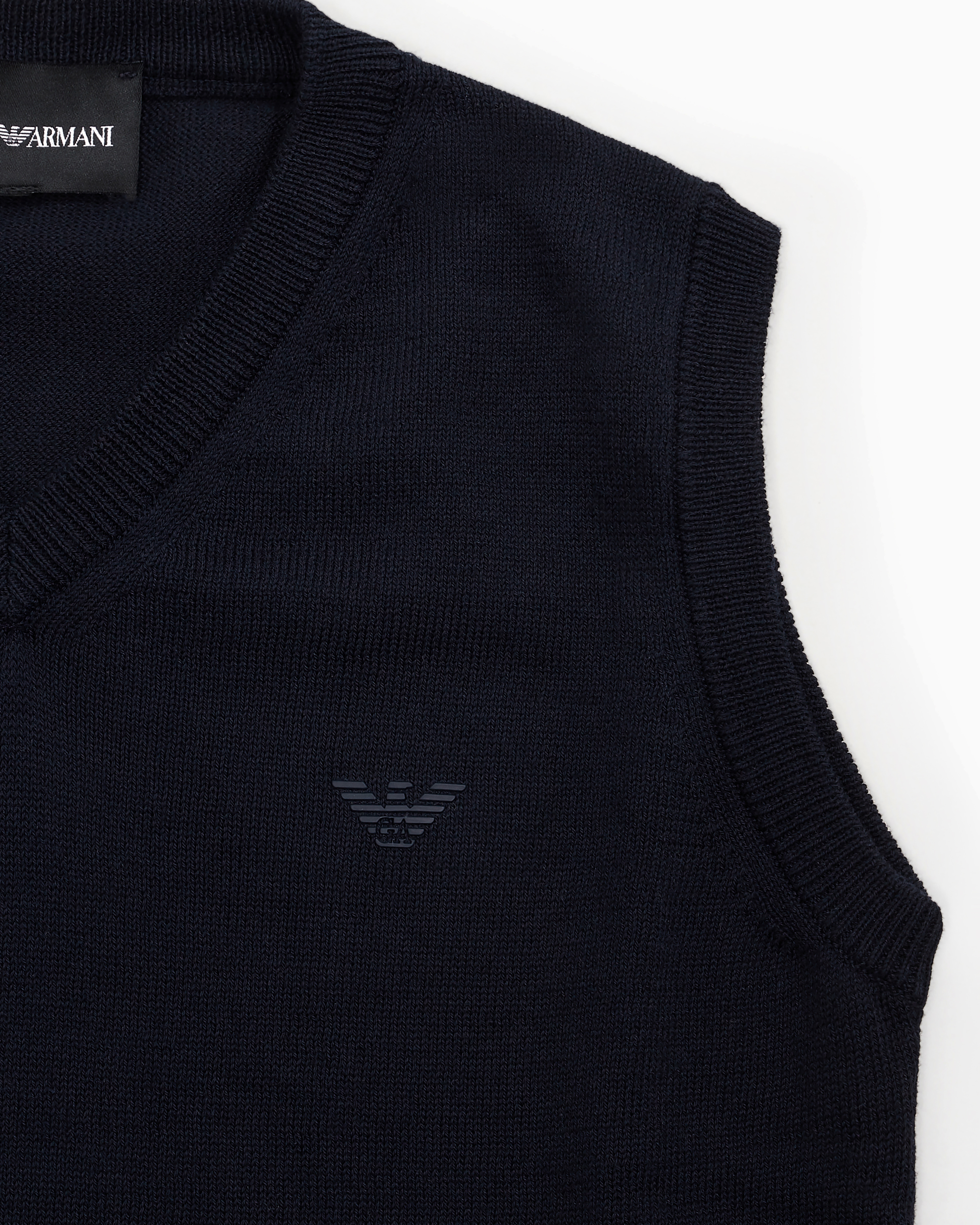 Shop Emporio Armani Corn-on-the-cob Knit V-neck Gilet In Navy Blue