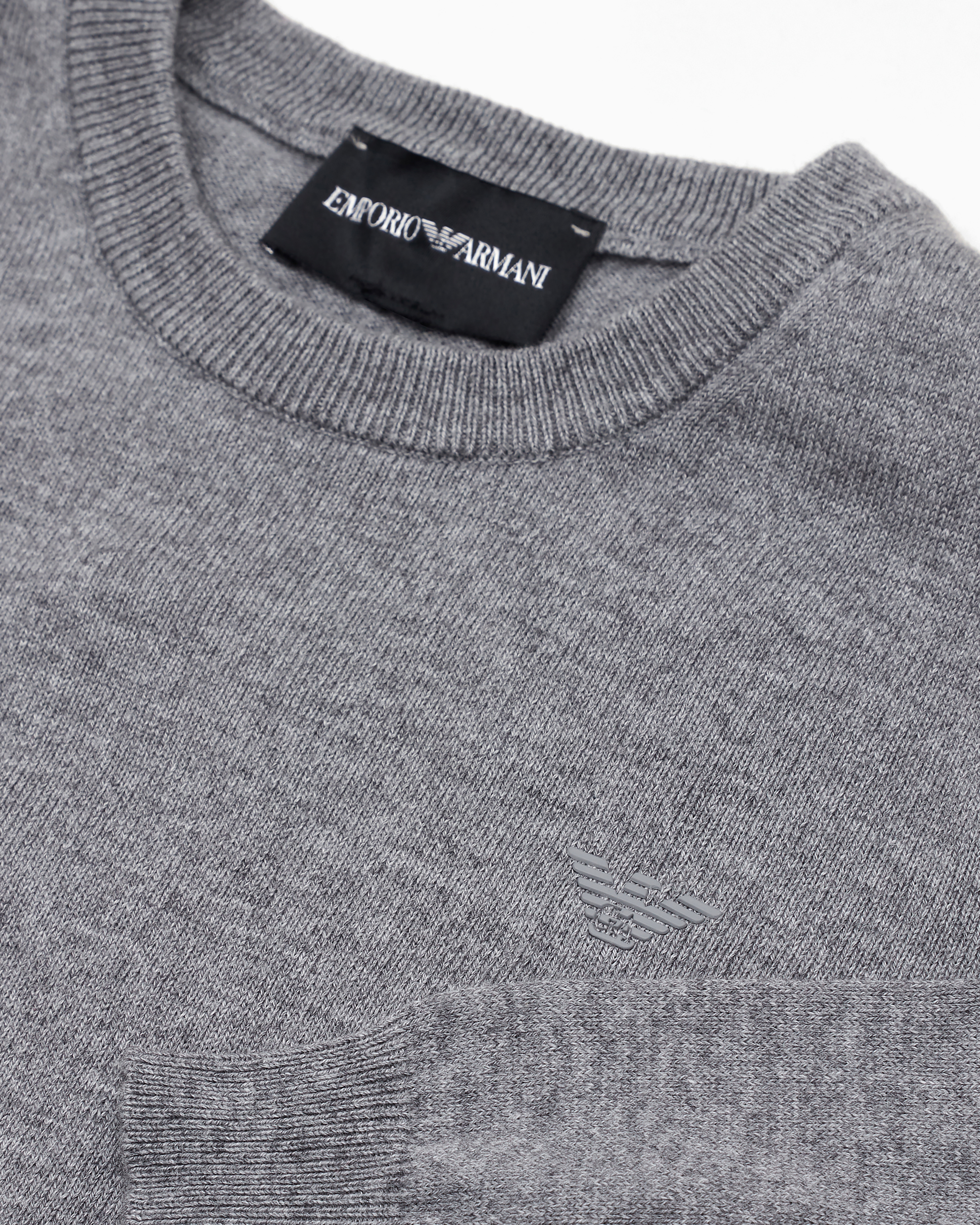 Emporio Armani Wool-blend Jumper With Micro-eagle Embroidery In Mélange Gray