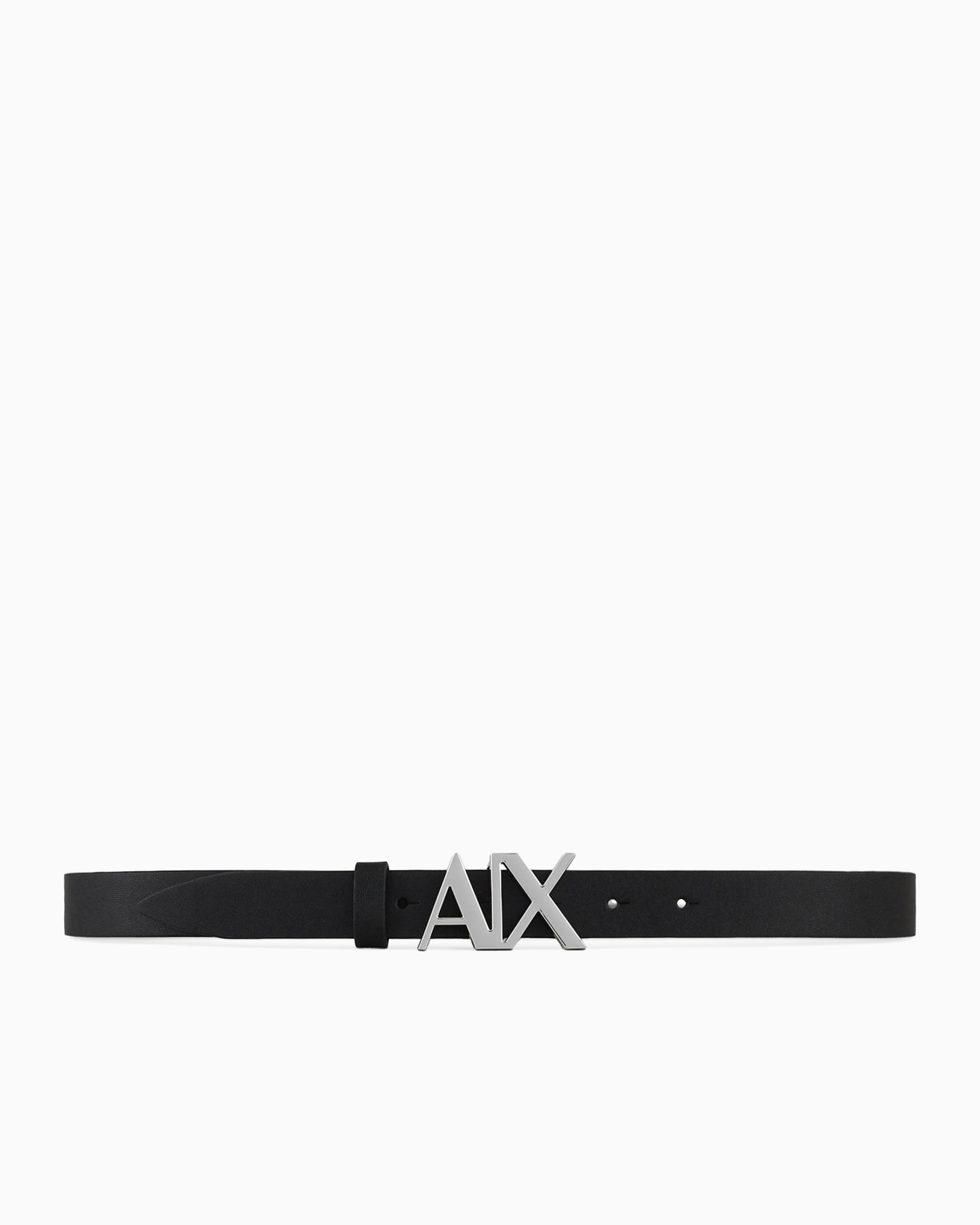 Armani Exchange Leather Belt With Logo In Black