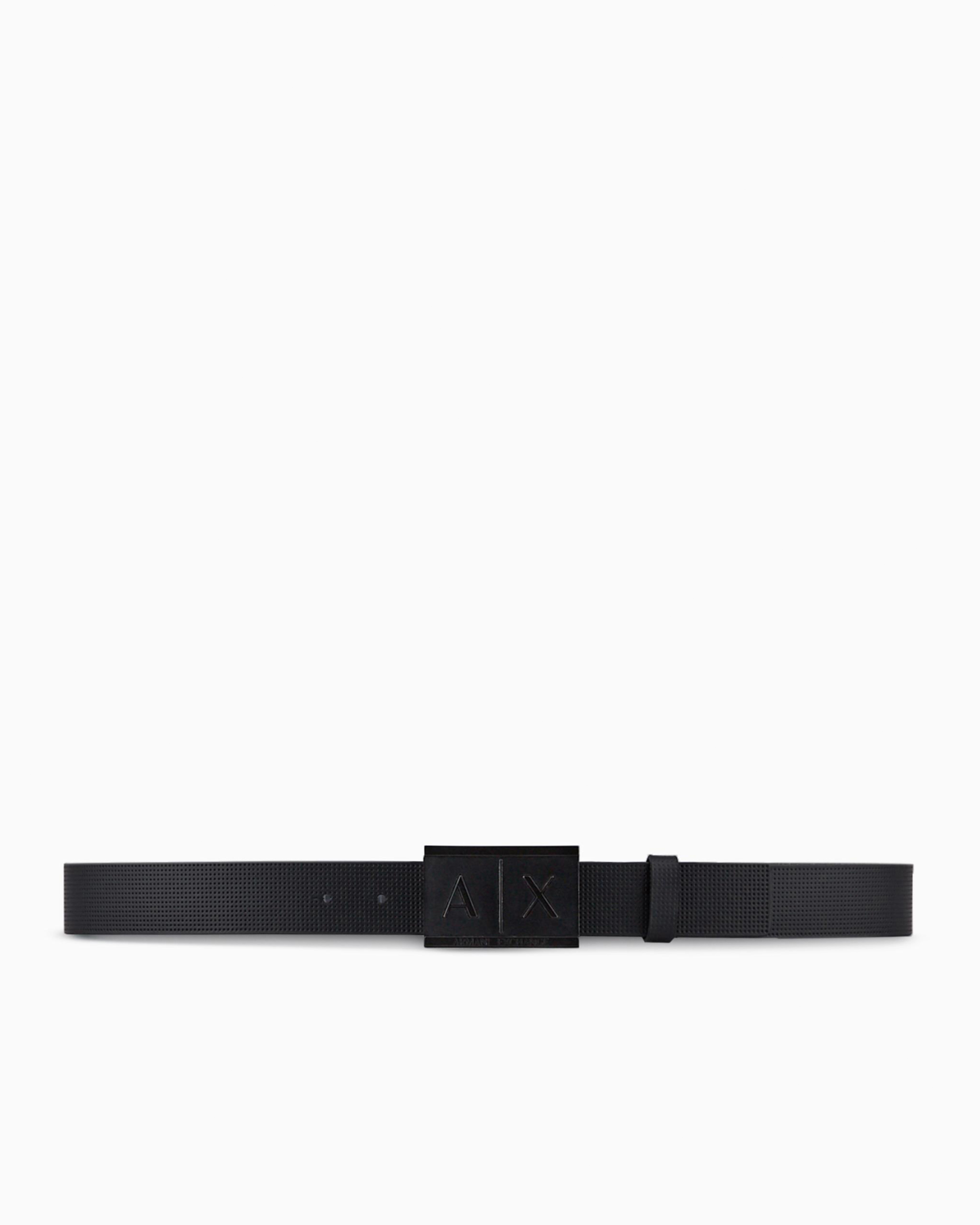 Shop Armani Exchange Leather Belt With Rectangular Buckle In Black