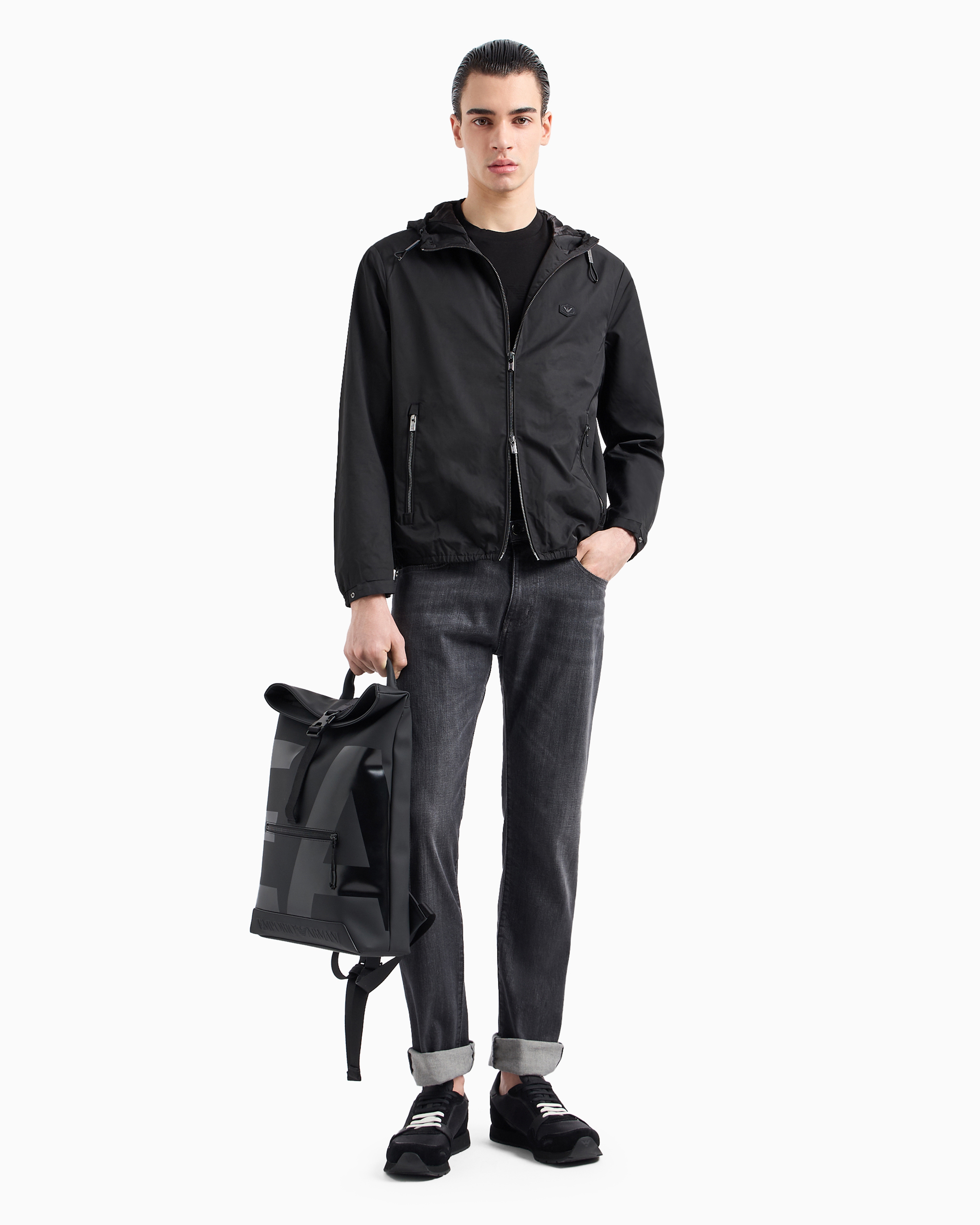 Emporio Armani Icon Viscose-blend Jacquard Jersey Jumper With Op-art Motif In Black