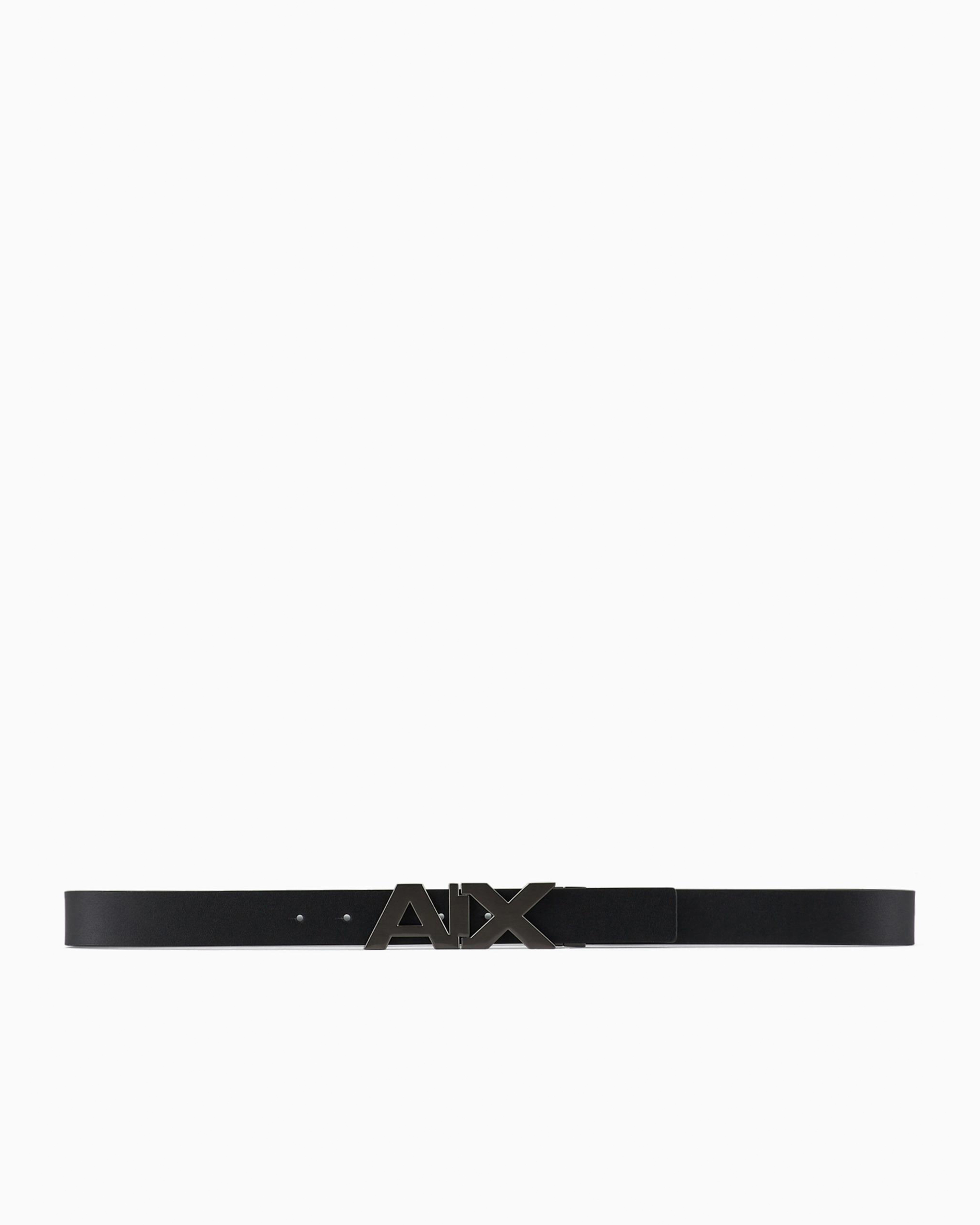 Shop Armani Exchange Reversible Leather Belt With Satin Metal Logo Buckle In Black