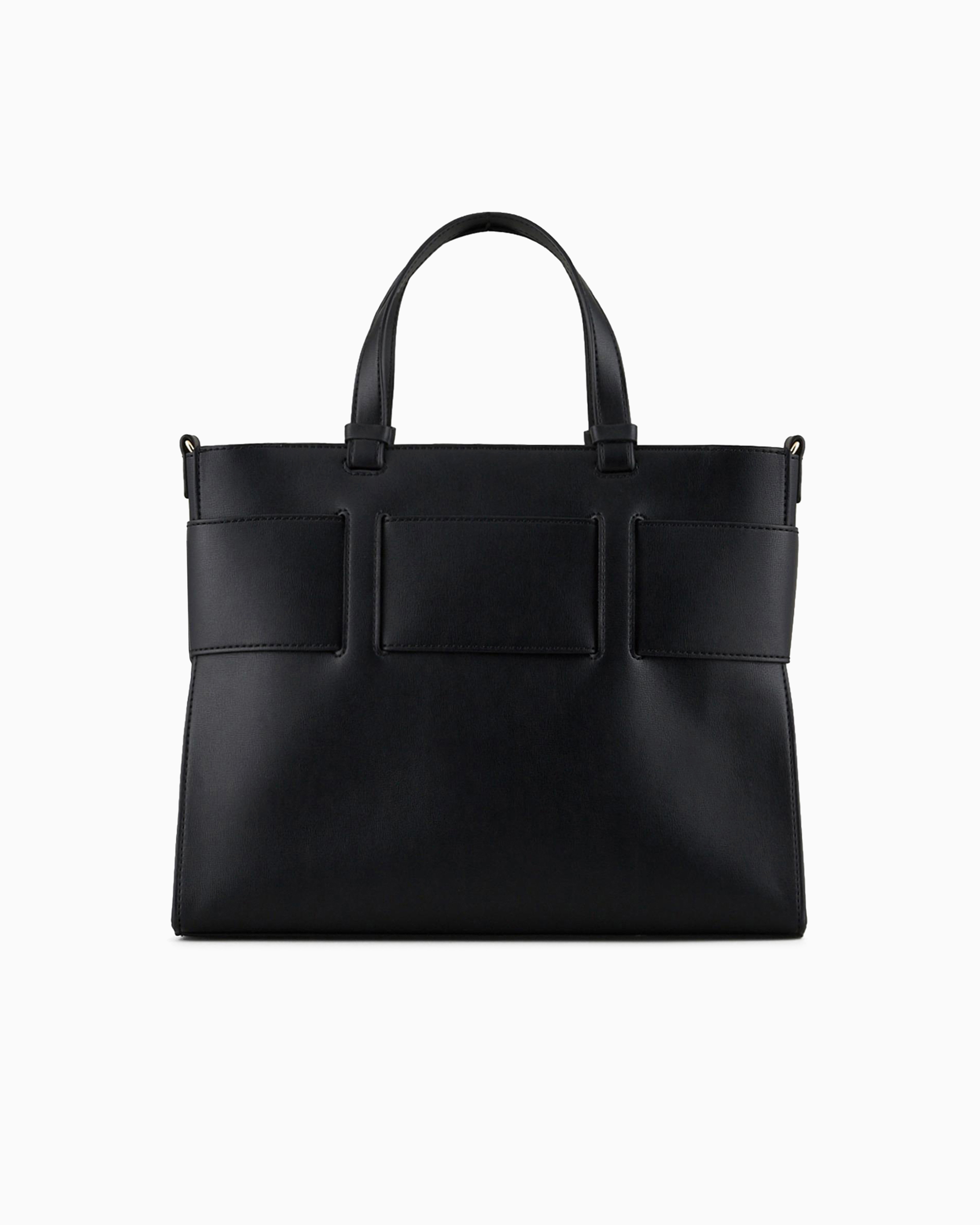 Armani Exchange Large Tote Bag With Double Handles And Shoulder Strap In Black
