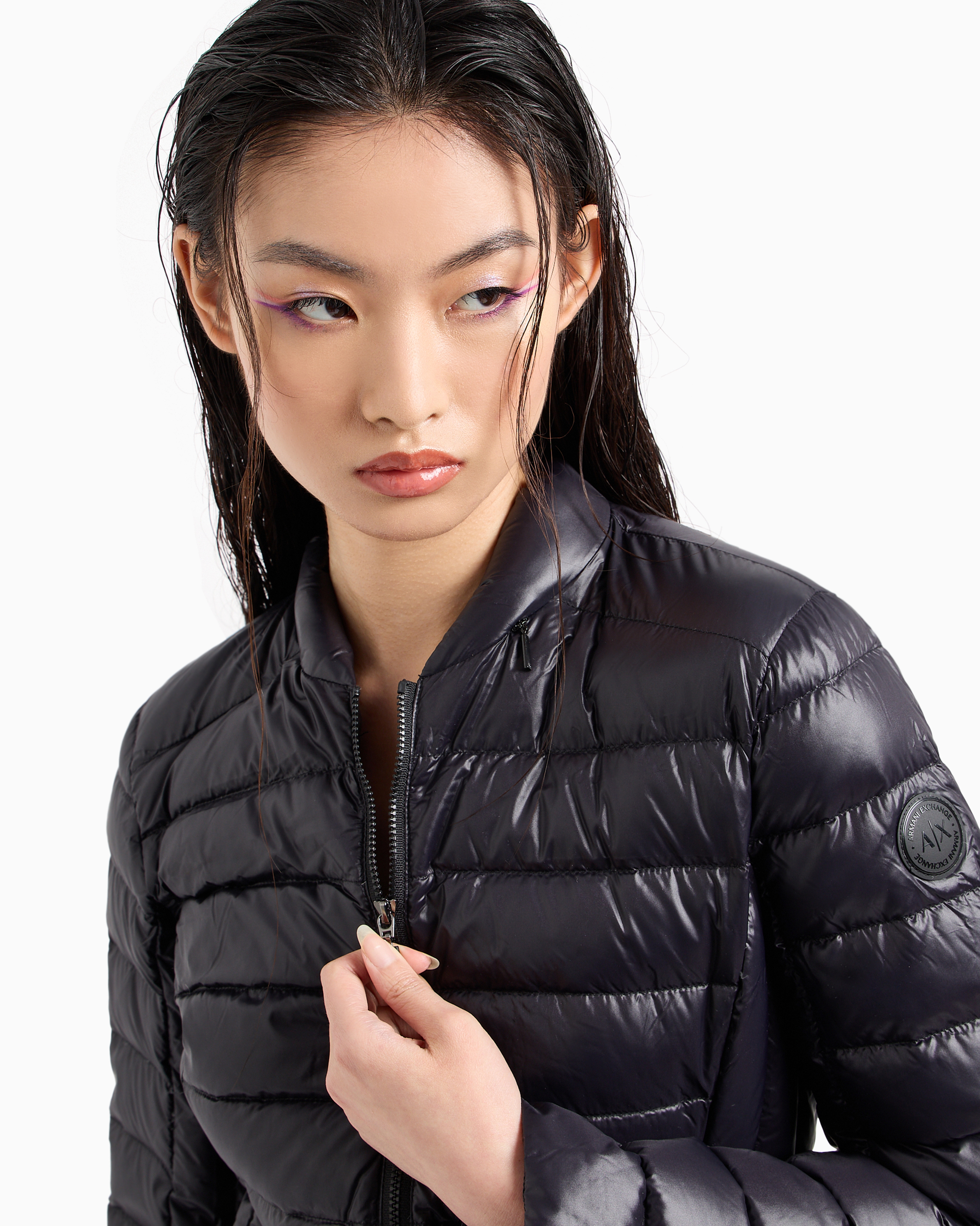 Armani Exchange Packable Quilted Down Jacket In Black