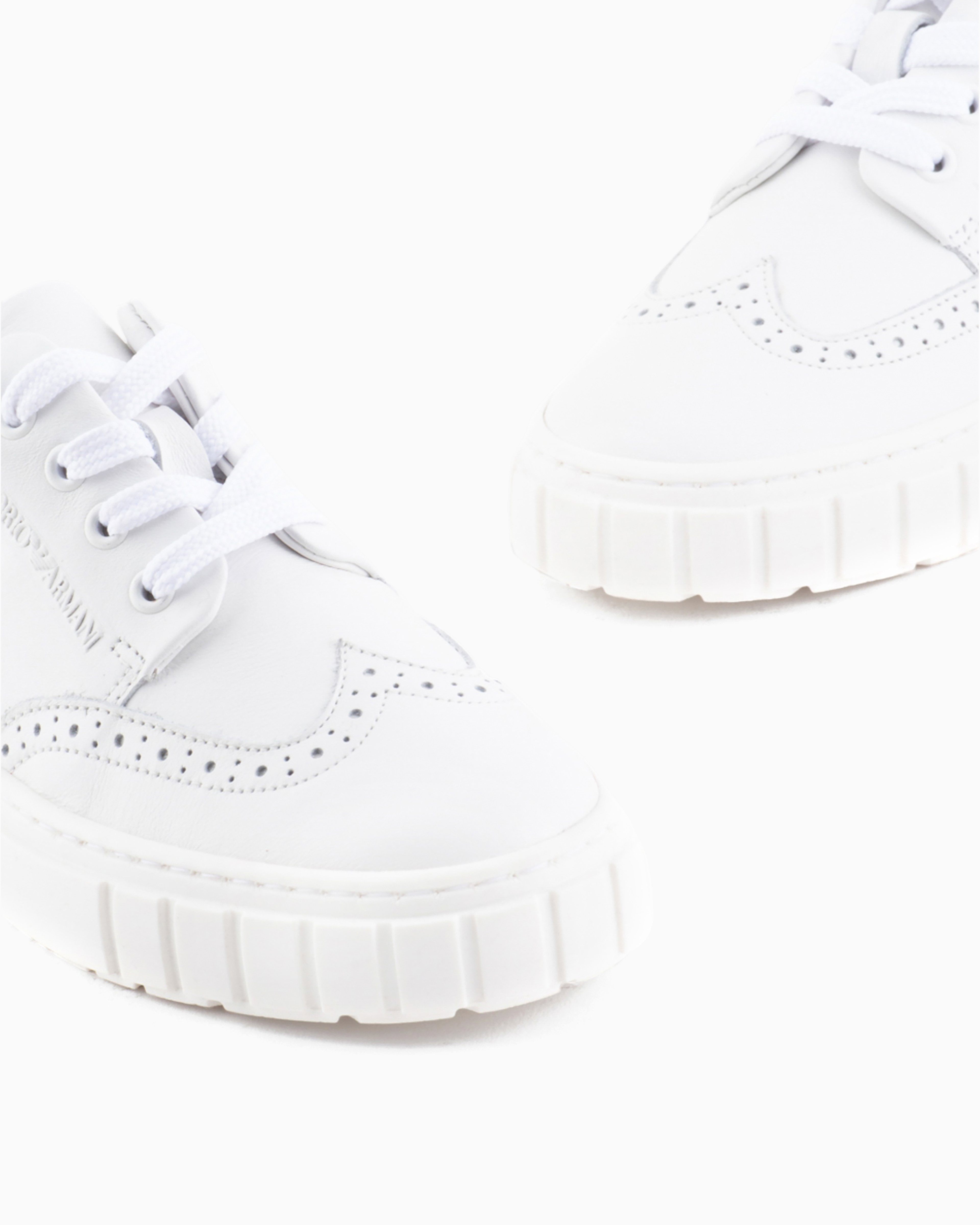 Emporio Armani Official Store Soft-leather Sneakers With Wingtip Detail In White