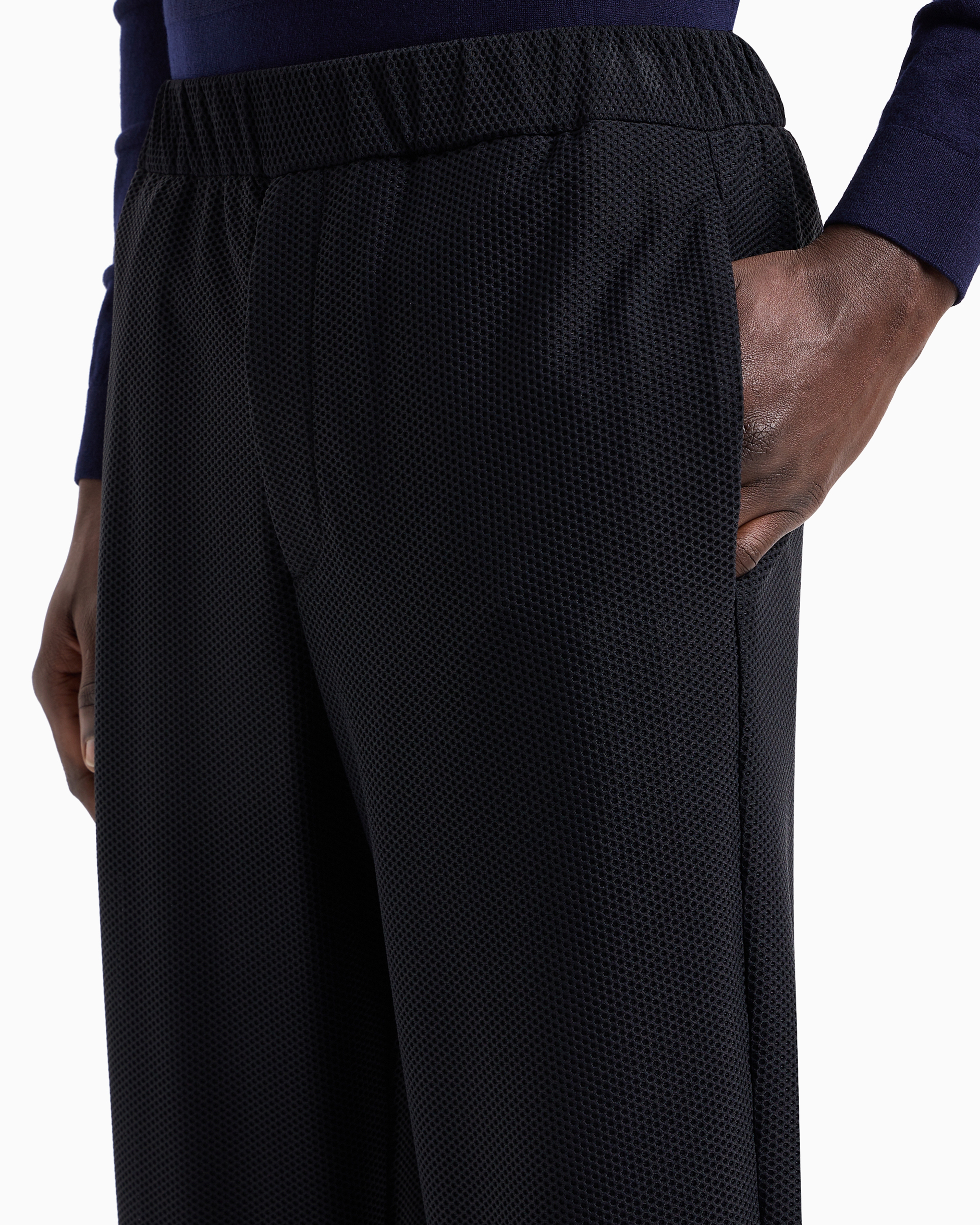 Giorgio Armani Chevron Jacquard Stretch Virgin Wool Flat-front Trousers In Black
