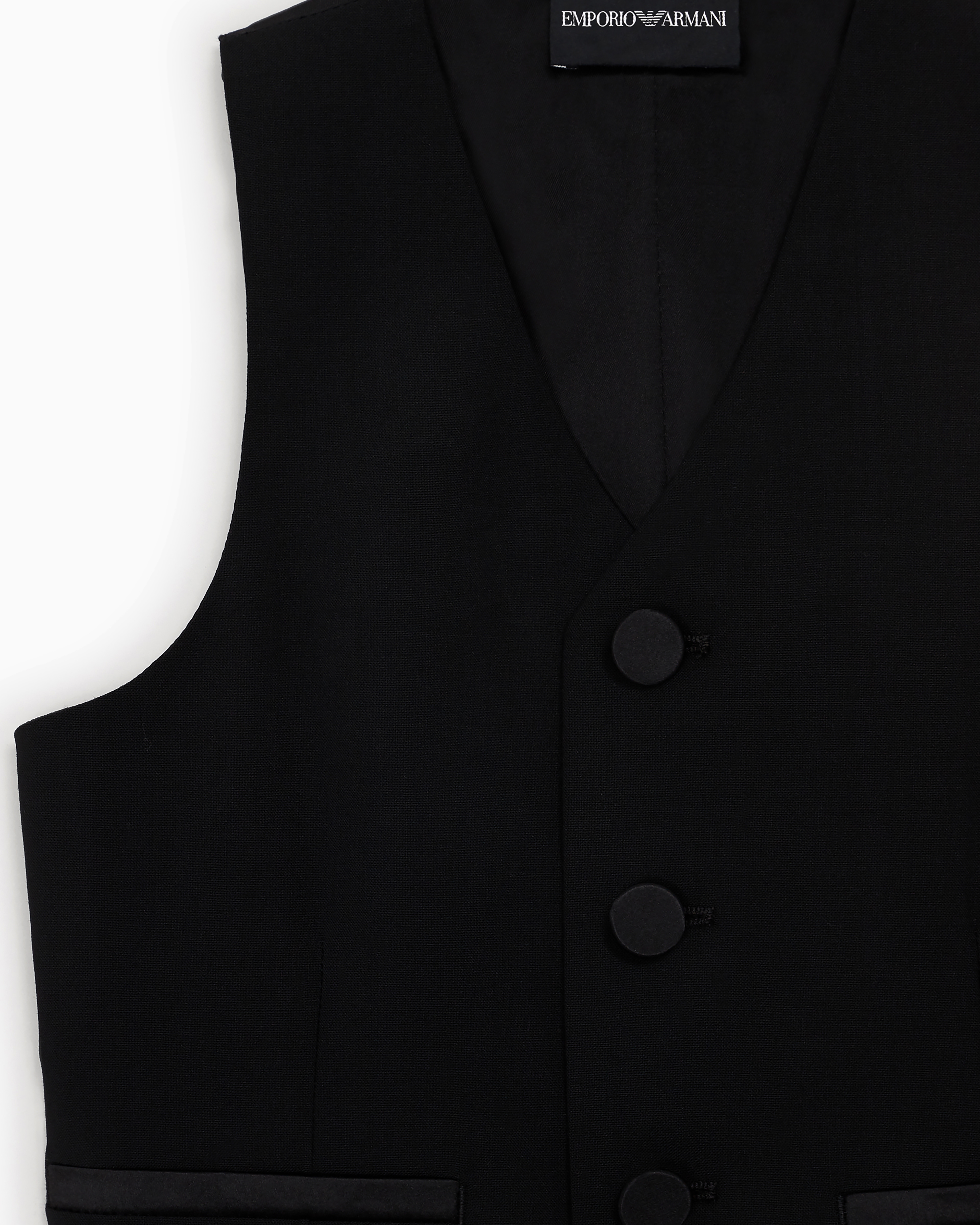 Emporio Armani Official Store Single-breasted Waistcoat In Light Wool With Satin Details In Black