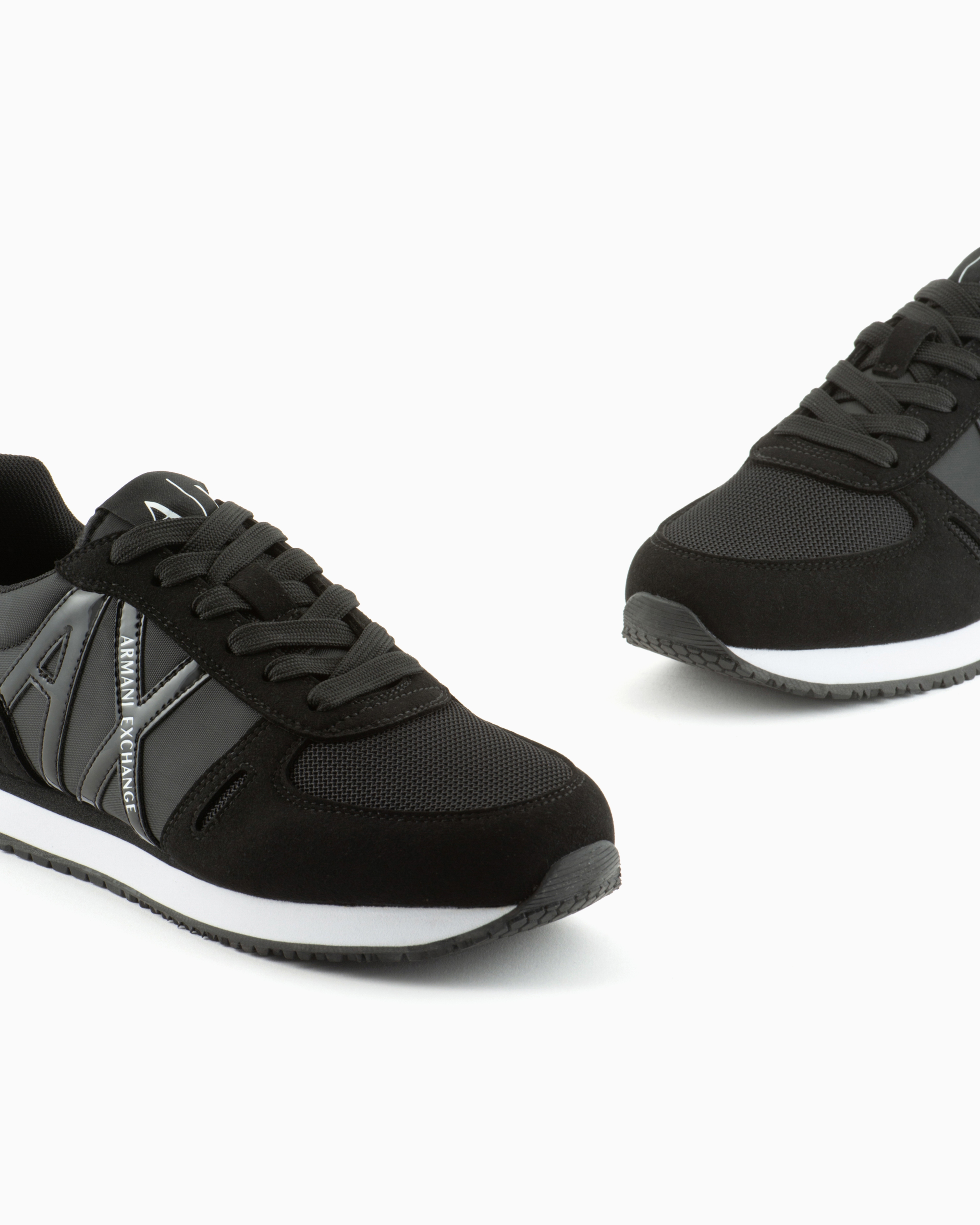 Shop Armani Exchange Microfiber Sneakers With Logo In Black