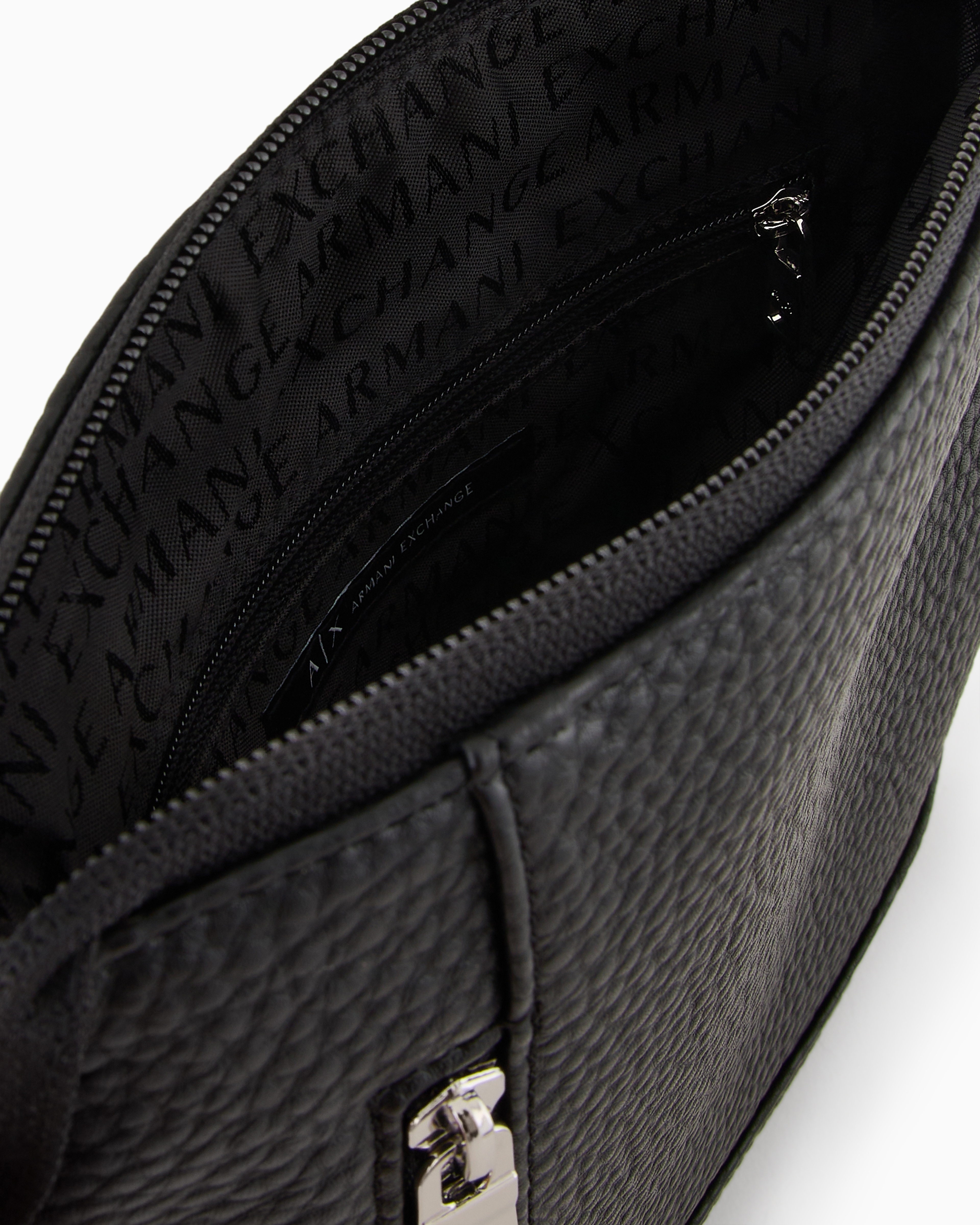 Armani Exchange Official Store Flat Crossbody Bag With External Pocket In Black
