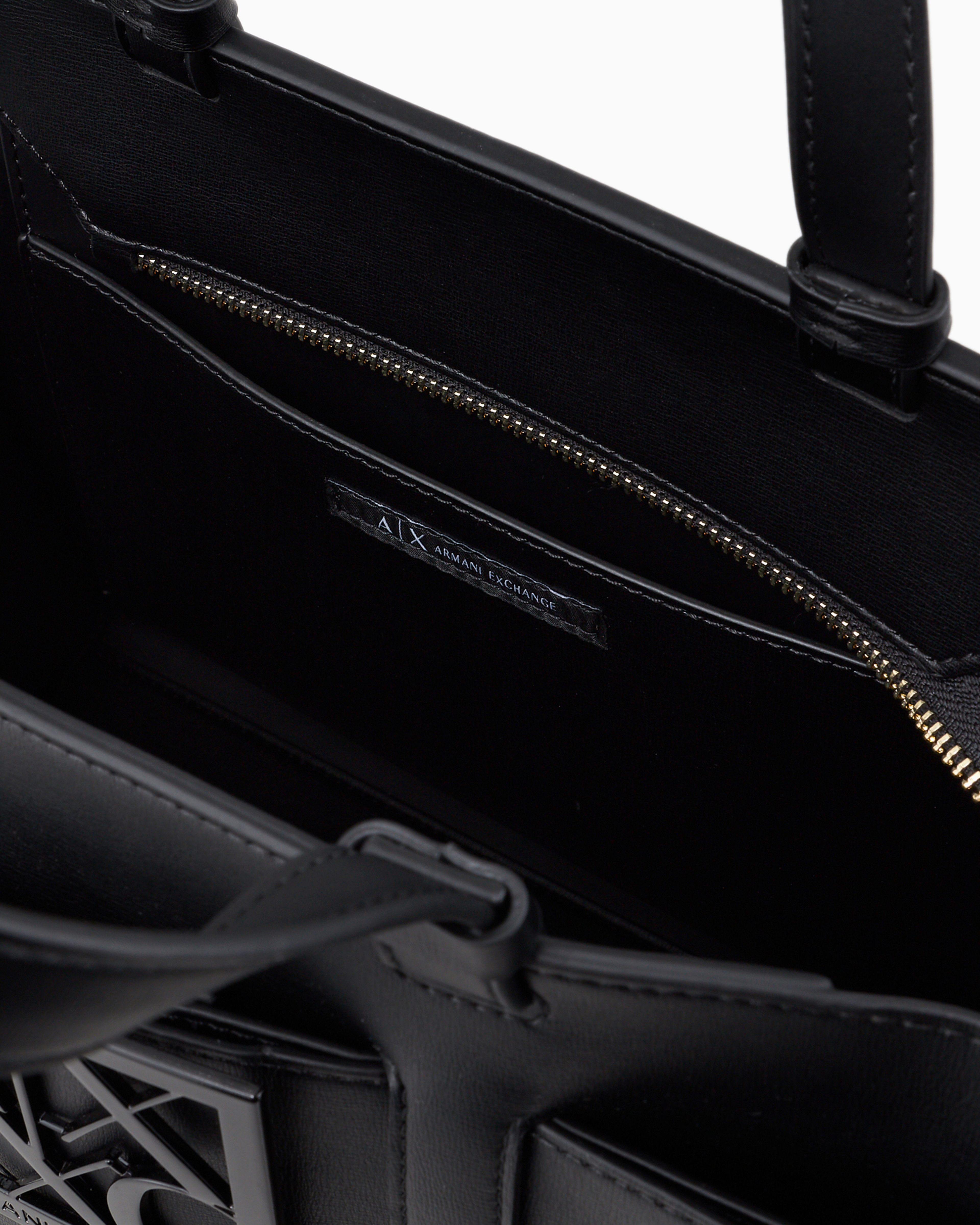 Armani Exchange Large Tote Bag With Double Handles And Shoulder Strap In Black