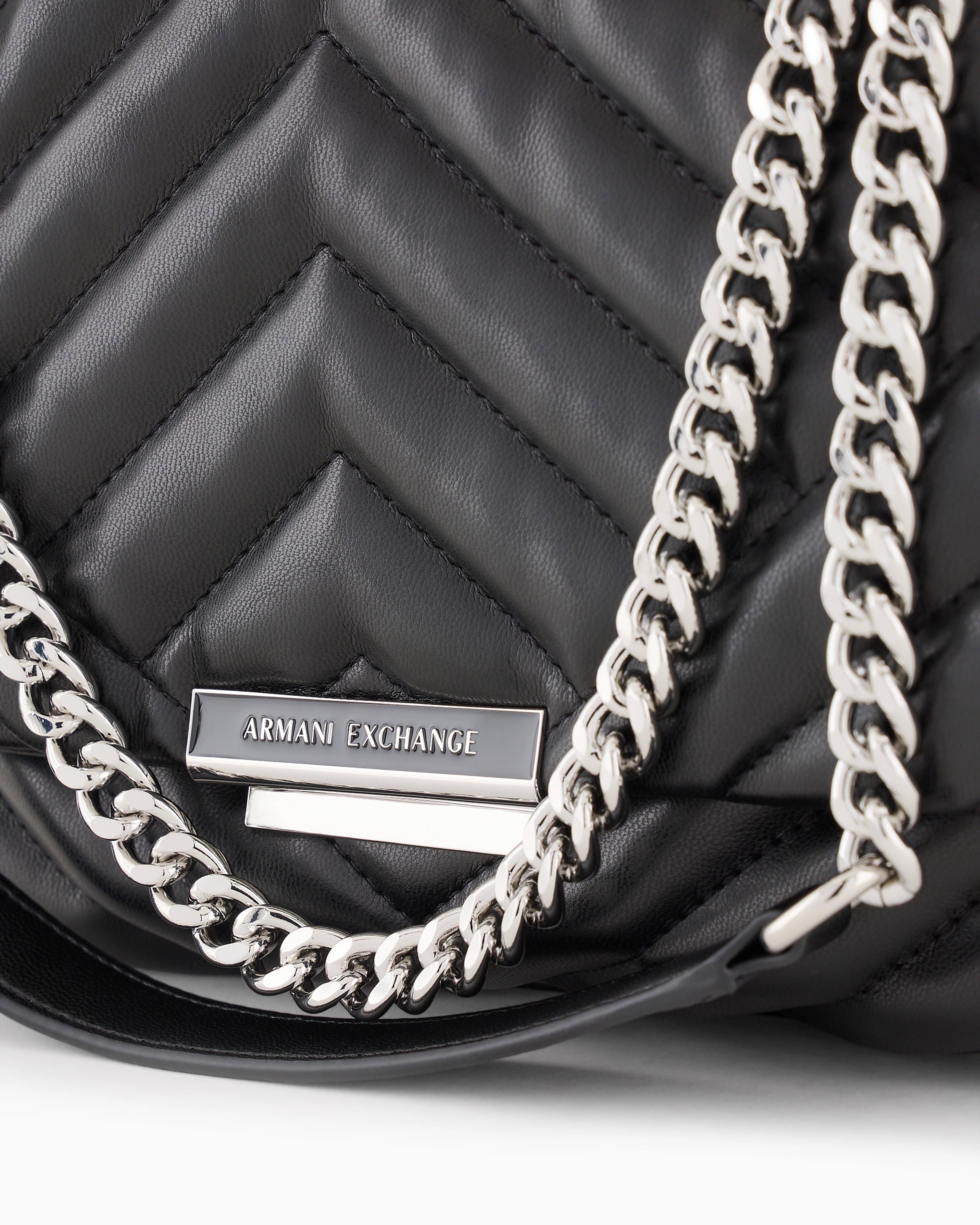 Armani Exchange Official Store Shoulder Bag In Quilted Material With Metal Details In Black