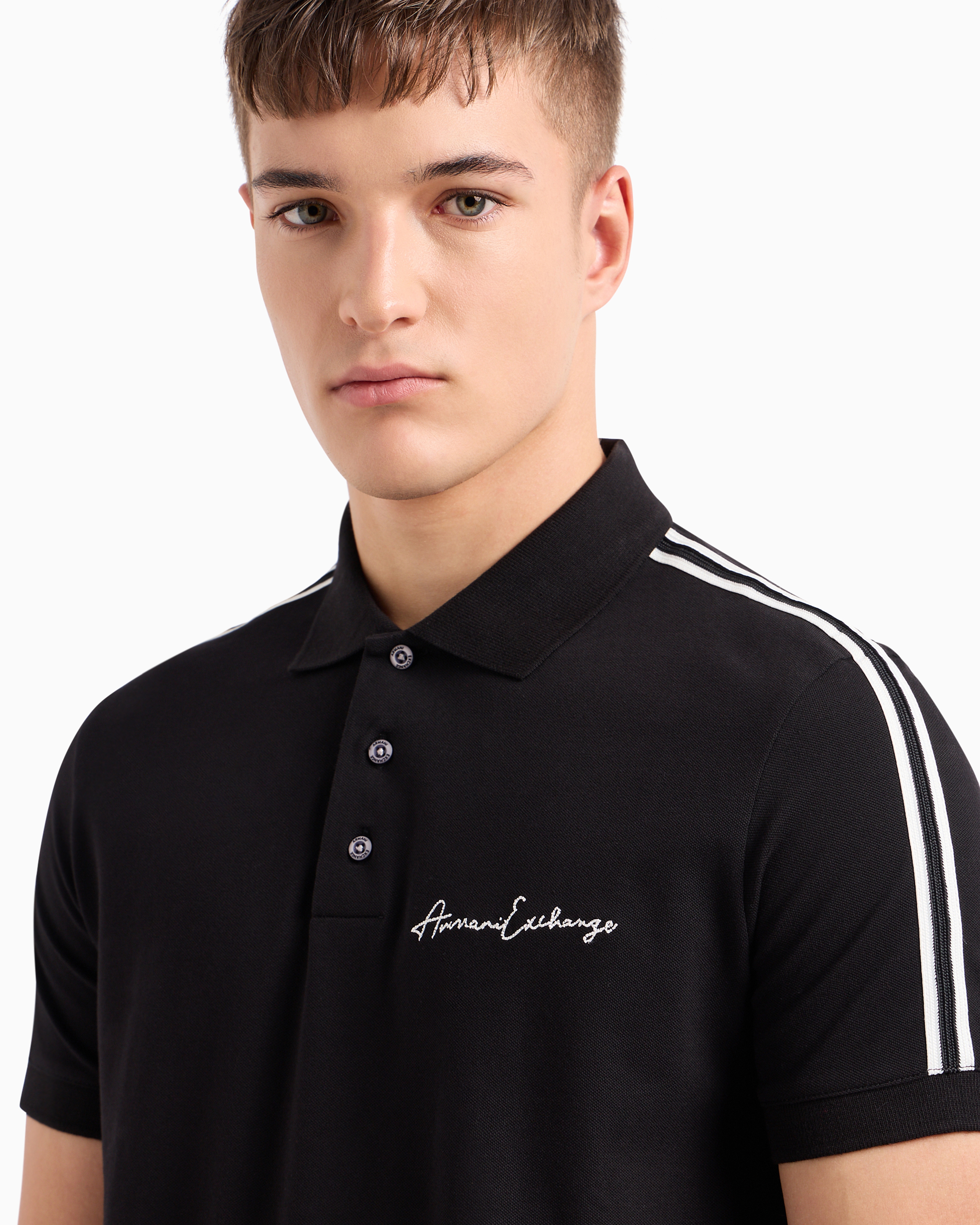 Armani Exchange Official Store Regular Fit Polo Shirt With Signature Logo In Black