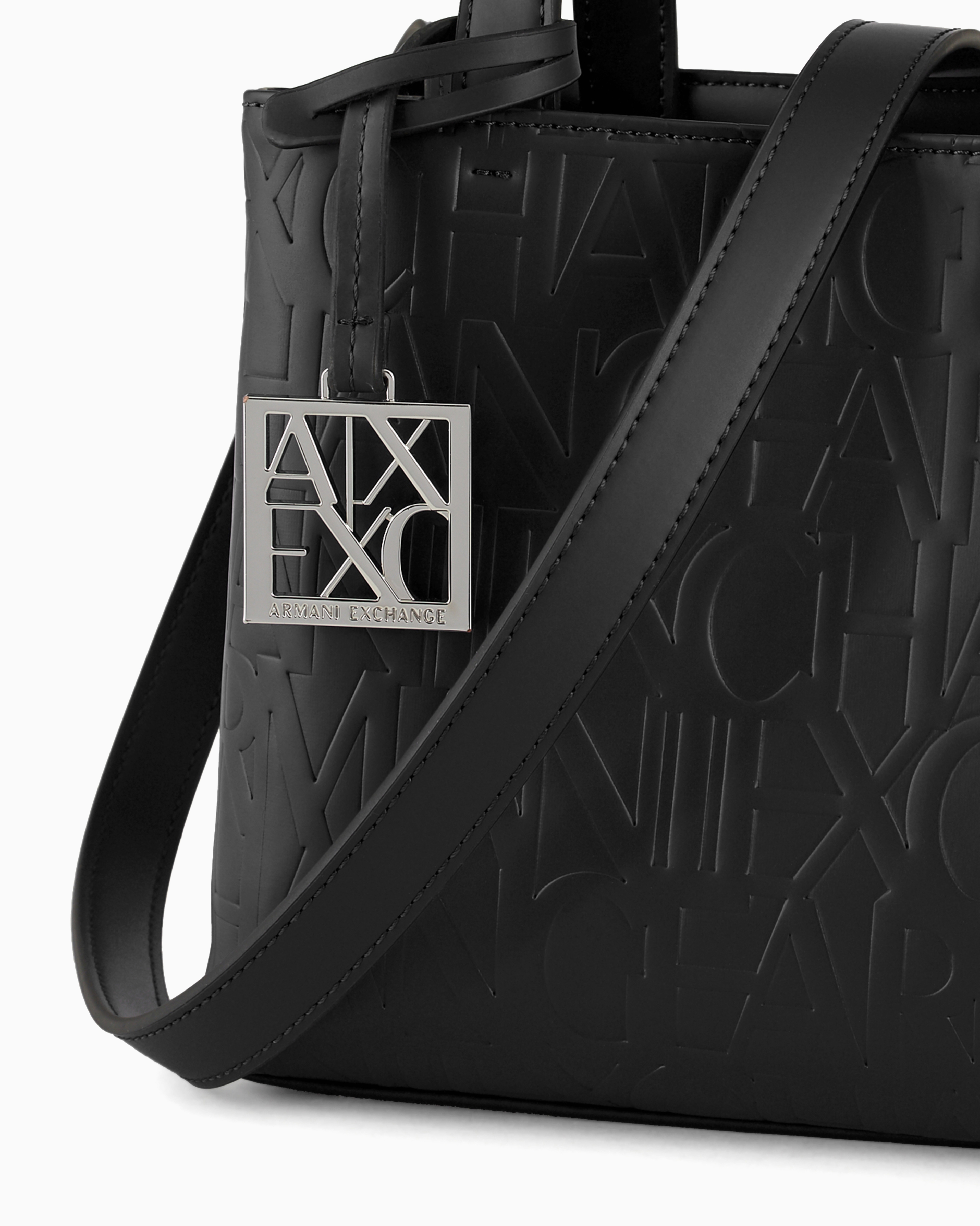 Shop Armani Exchange Small Shopper With Handles And Shoulder Strap In Black