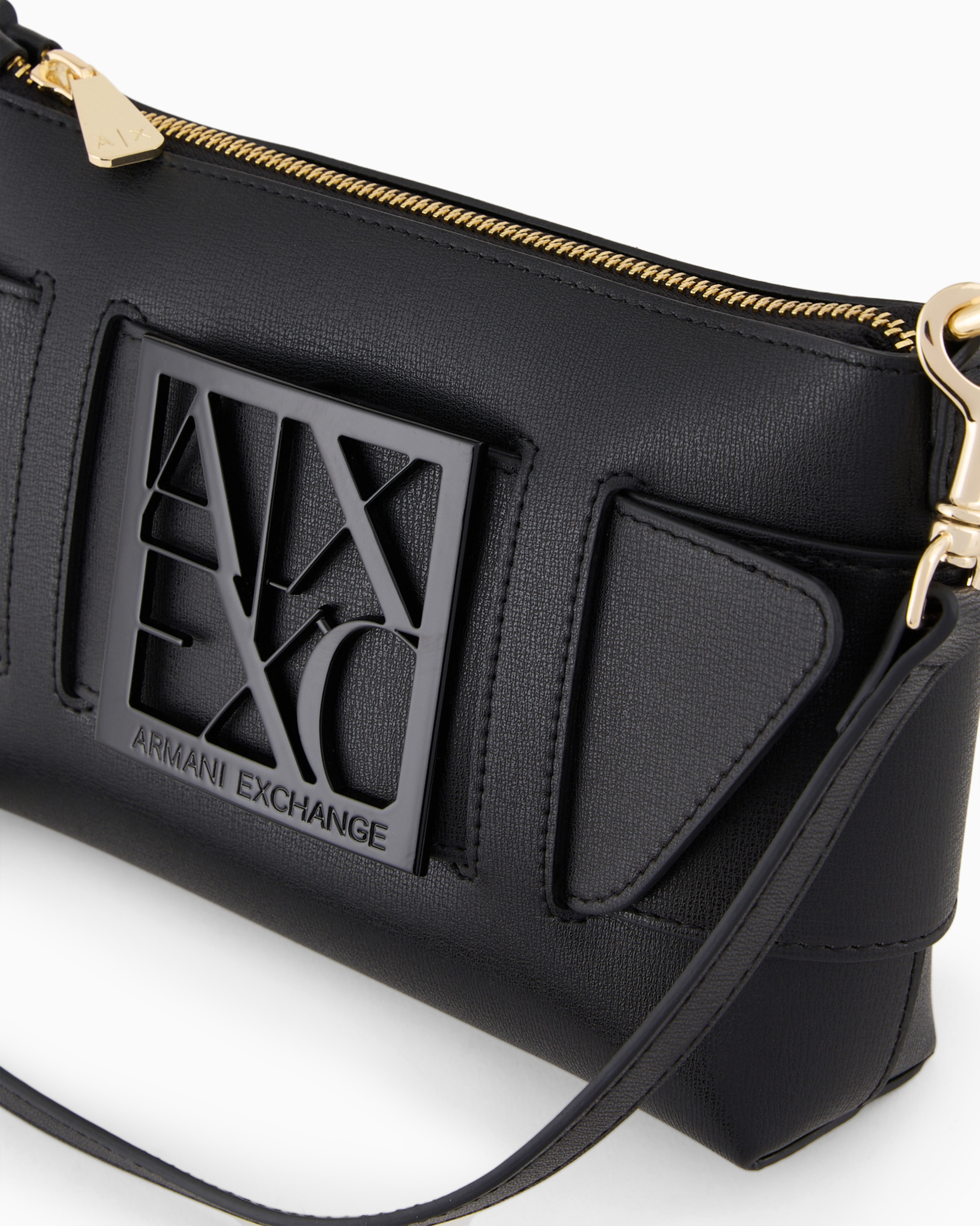 Armani Exchange Color Block Shoulder Bag With Maxi Logo In Black