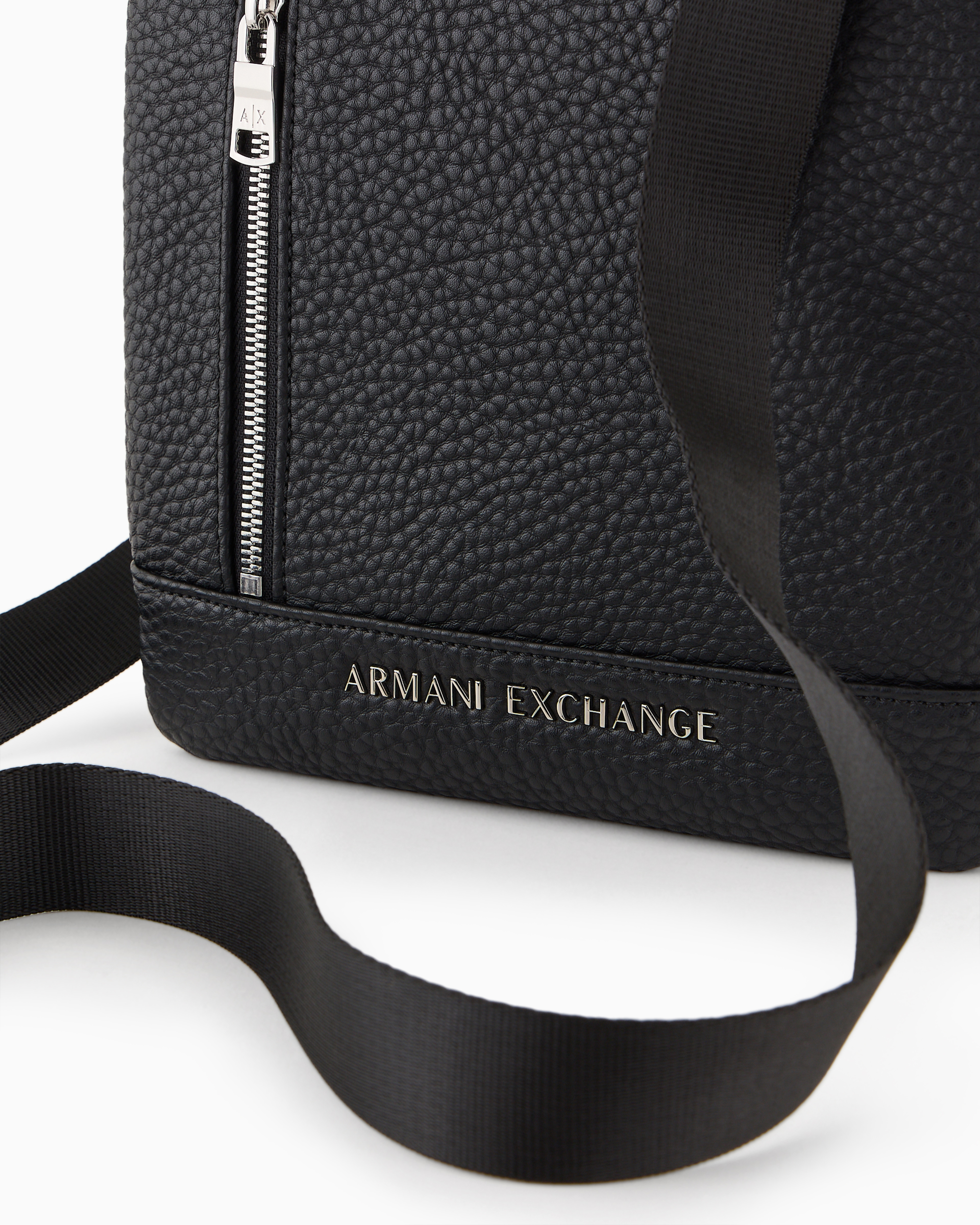 Armani Exchange Official Store Flat Crossbody Bag With External Pocket In Black