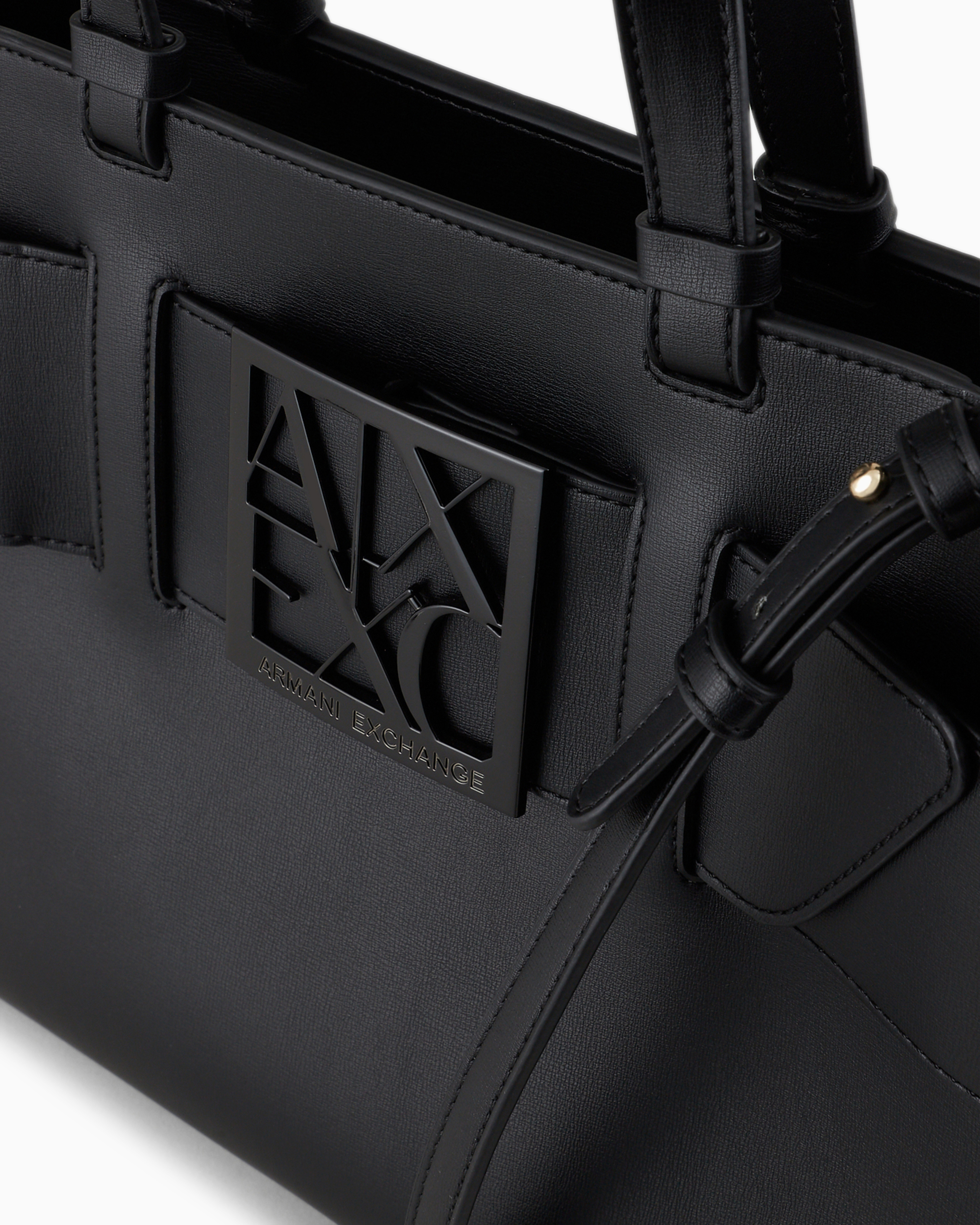 Armani Exchange Large Tote Bag With Double Handles And Shoulder Strap In Black