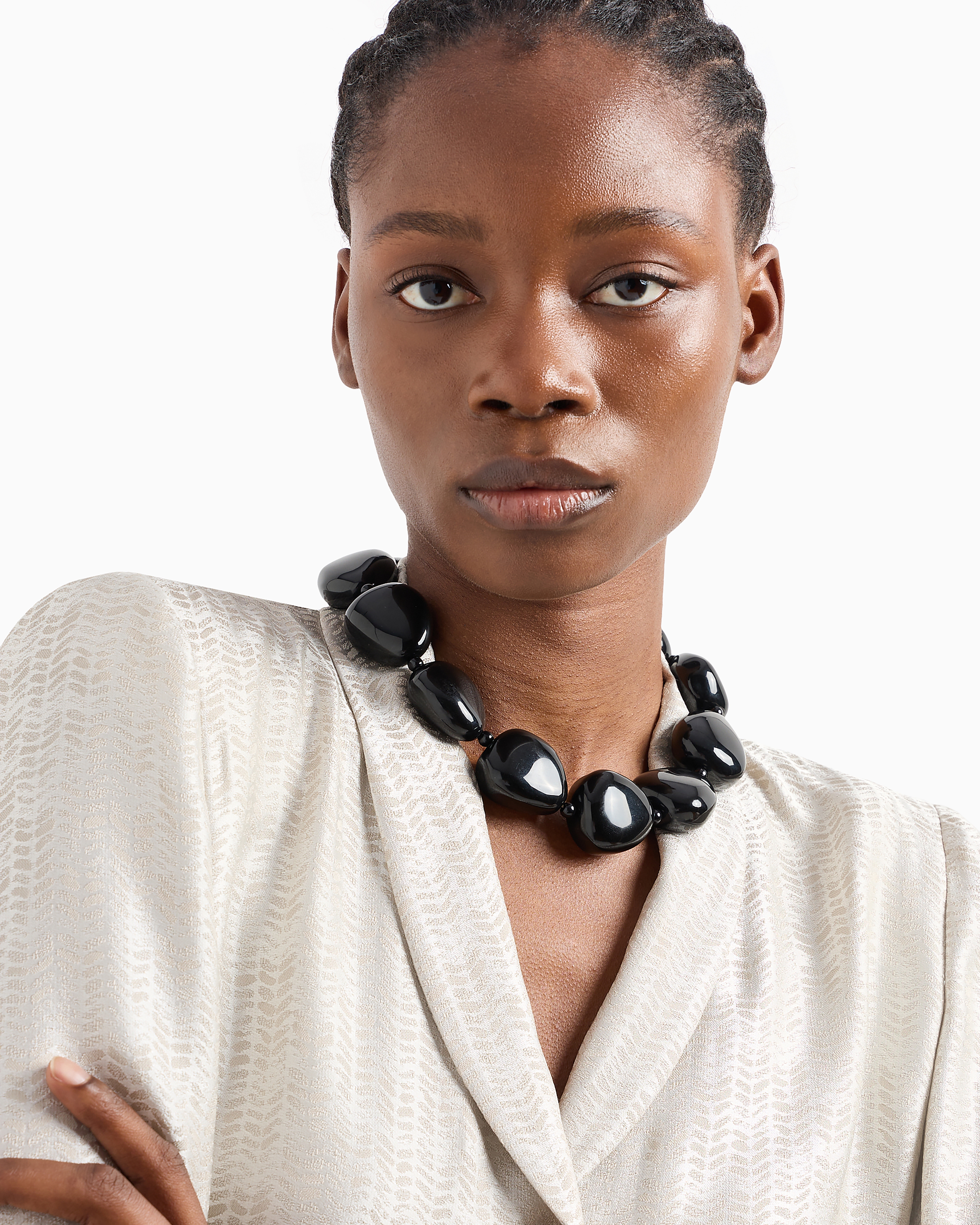 Emporio Armani Official Store Choker Necklace With Rounded Gemstones In Black